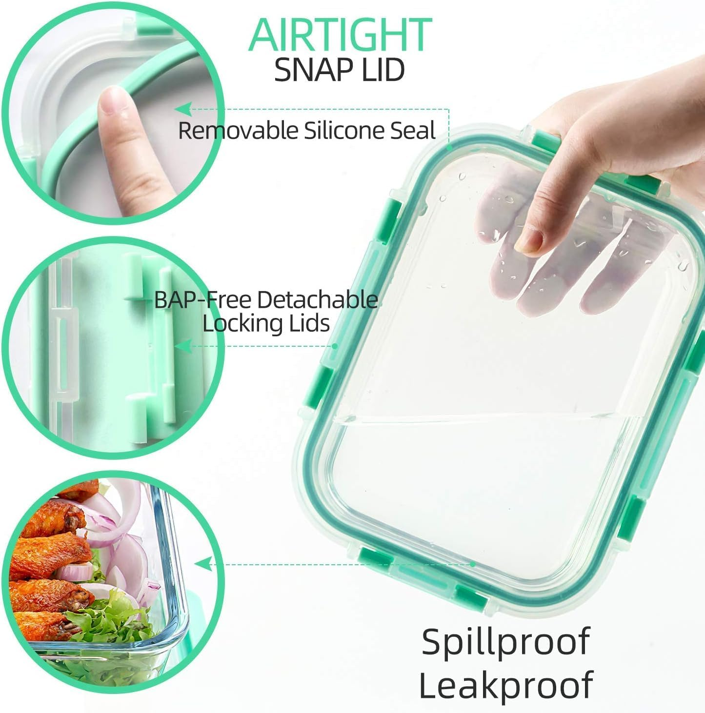 MINYII 10 Pack Glass Food Storage Containers with Lids, Meal Prep Pantry Kitchen Storage Containers for Lunch, Leak Proof, Airtight Glass Lunch Bento Boxes for Microwave, Oven, Freezer (Multicolor) image number 2