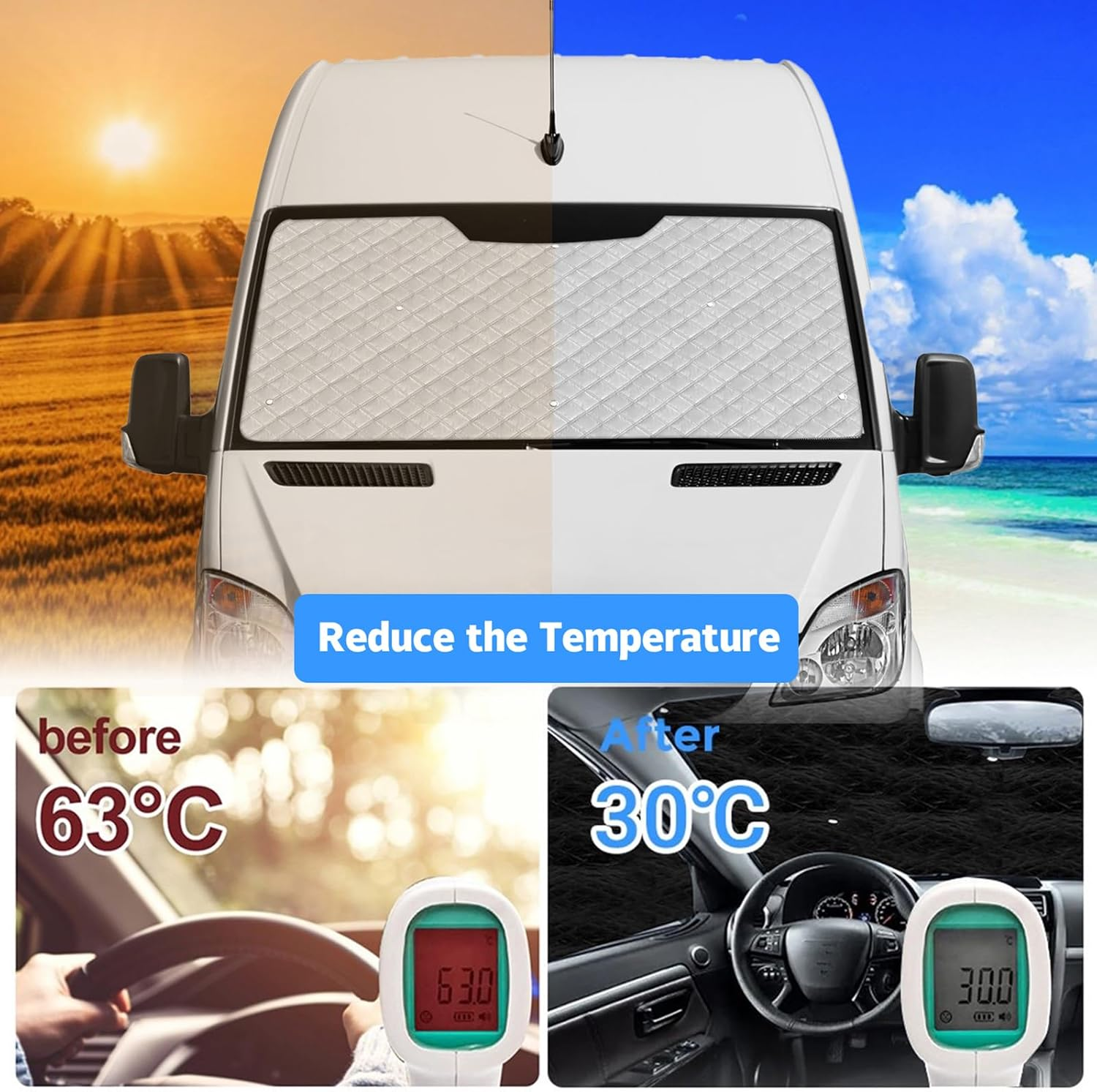 Federedevo Mercedes Sprinter Sun Shade 7-Piece Set 2019-2023 | Full Cabin Thermal Insulation Kit for LWB Vans | UV Blocker + Privacy Covers (Front/Rear/Side Windows) image number 6