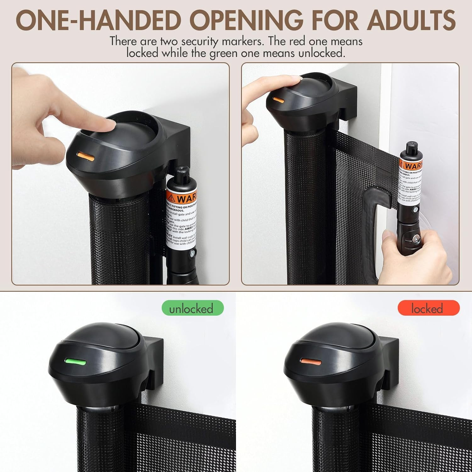 Retractable Baby Gate,Expand up 179CM Width,Pet Safety Fence Dog Safe Guard Enclosure Stair Security Barrier Mesh Indoor Outdoor, Black image number 2