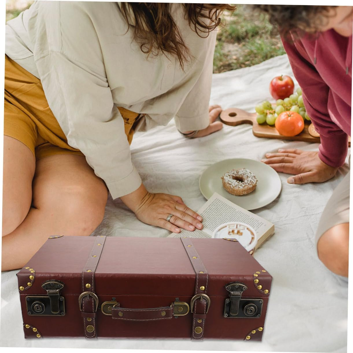 GLEAVI Vintage Decor Household Sundries Storage Box Handle Small Brown Wood Retro Suitcase Adornment for Home Organization and Photography Props image number 2