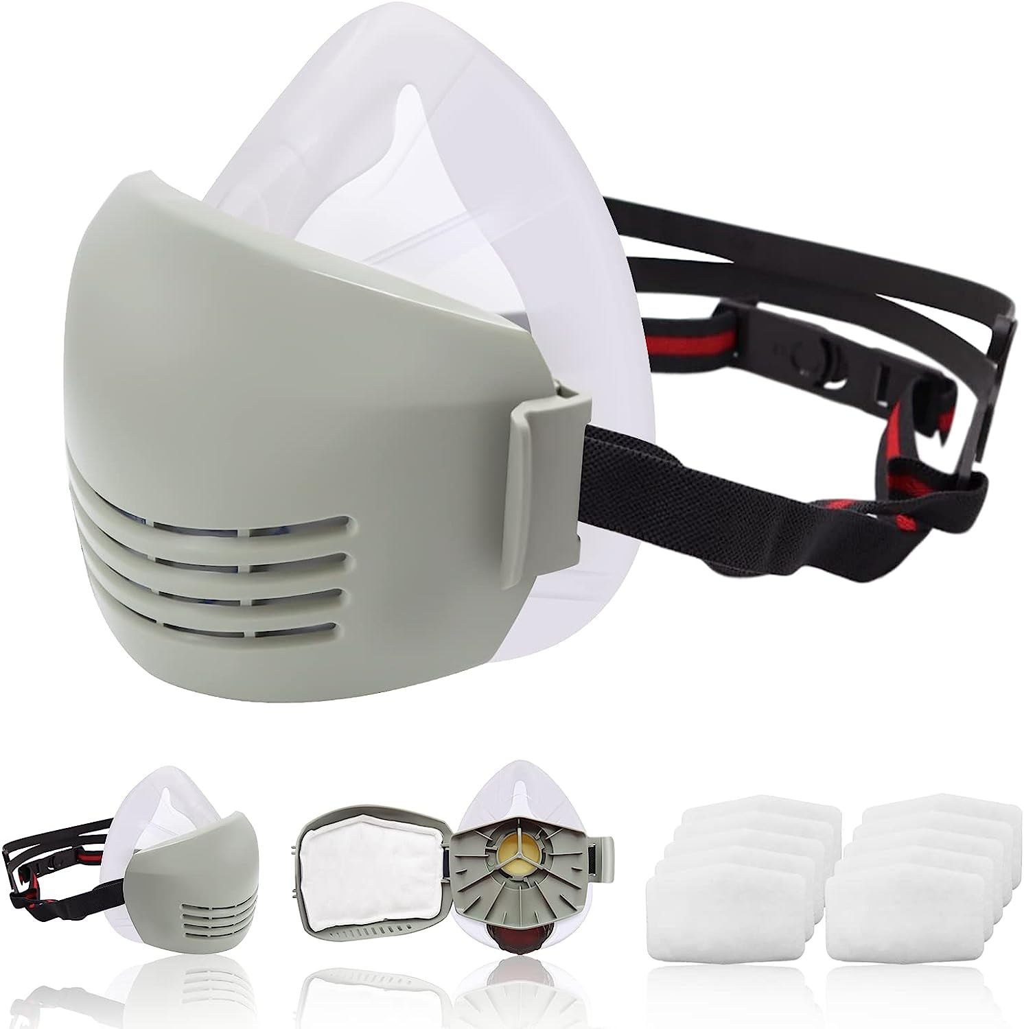 Safe Dust Mask Reusable with 10 Pieces Filter Breathing Mask Safe Industrial Mask (Silicone Food Material) Suitable for Painting, Woodworking, Decorating, Painting, Dust