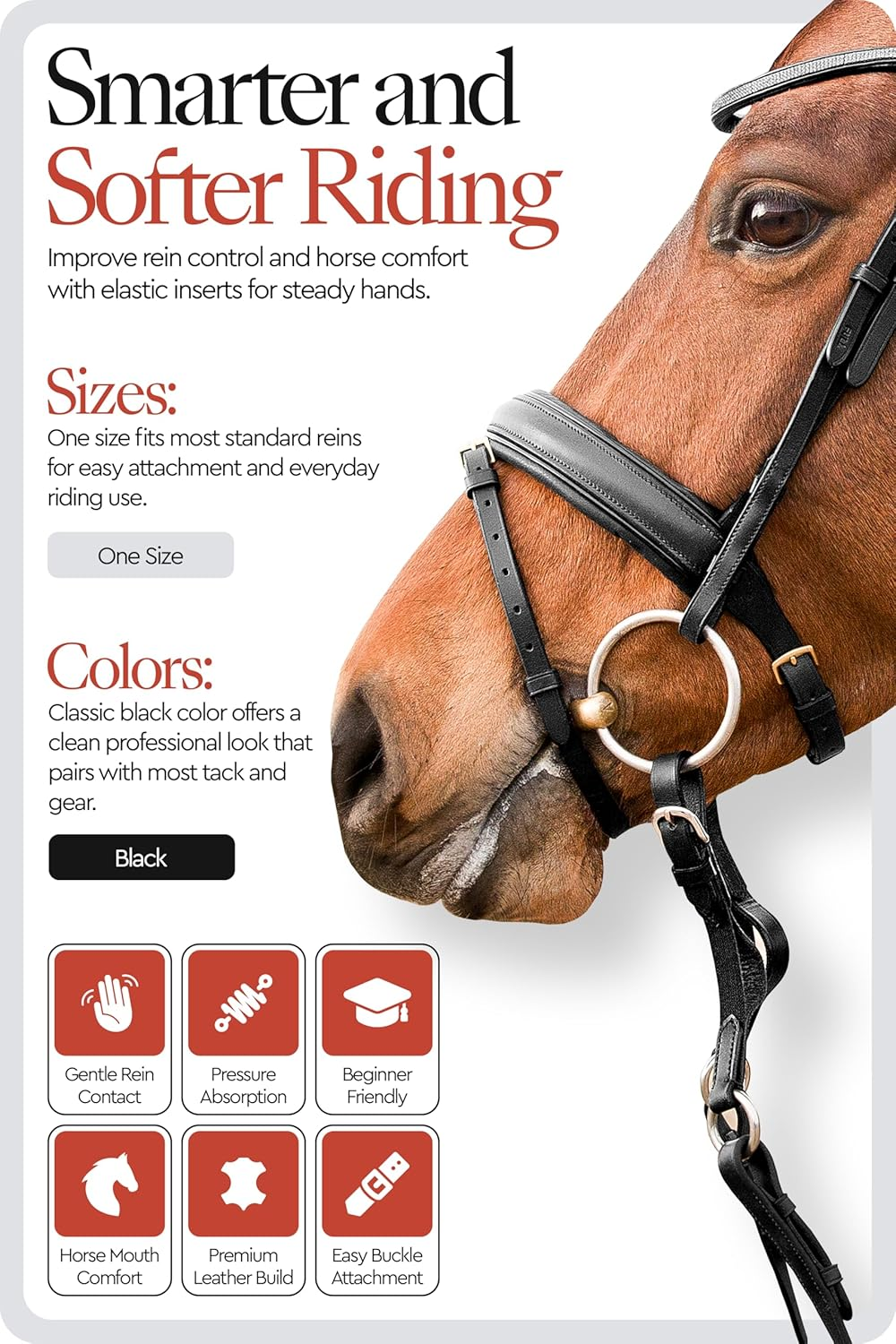HORZE Soft Elastic Horse Rein-Aid Inserts | Rein Extensions to Improve Horseback Riding Contact image number 1