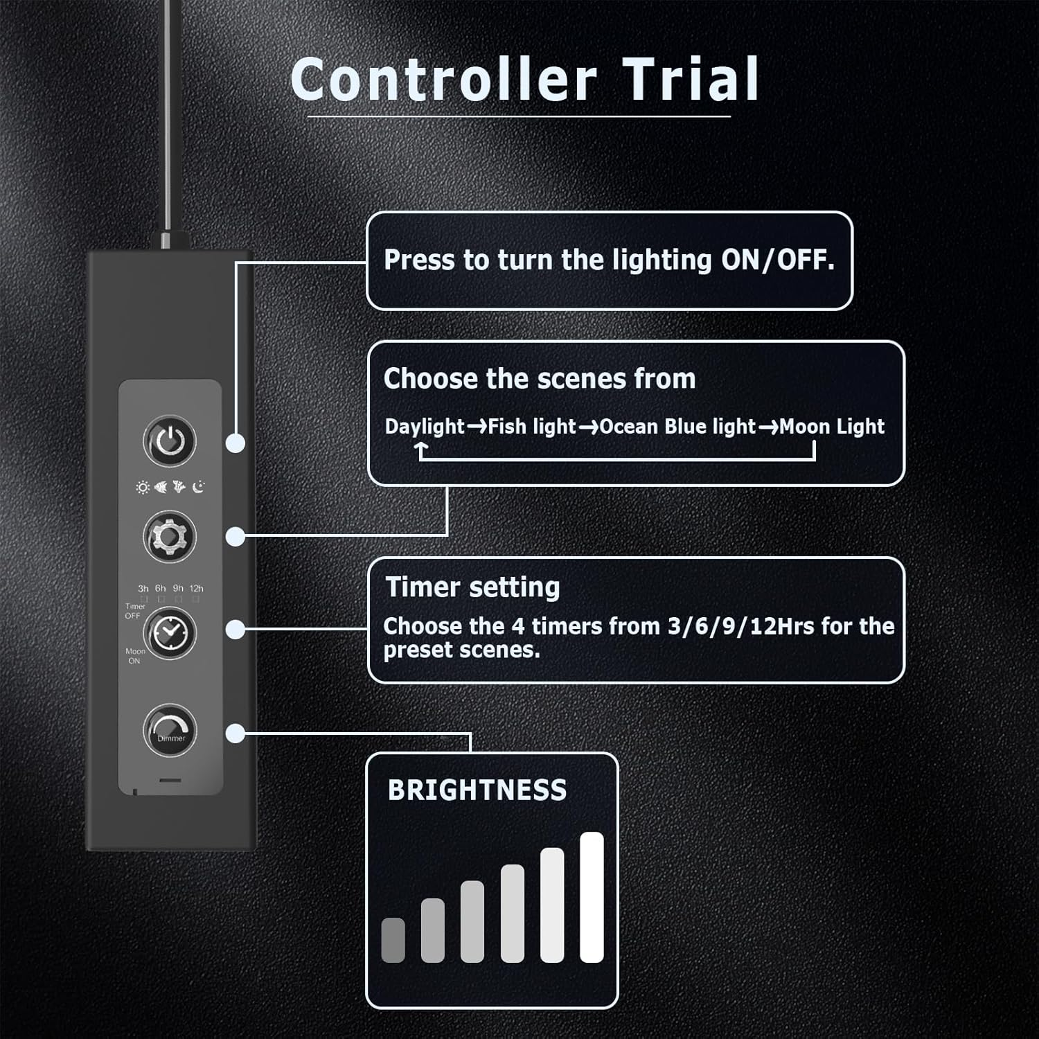 60Cm 35W 24/7 LED Aquarium Light,Fish Tank Light,Auto on off Daylight/Moonlight/Ocean Blue Light with Timer Controller Dimmable and DIY Mode,Extendable Brackets for 24"-31" Freshwater Planted Tank image number 2