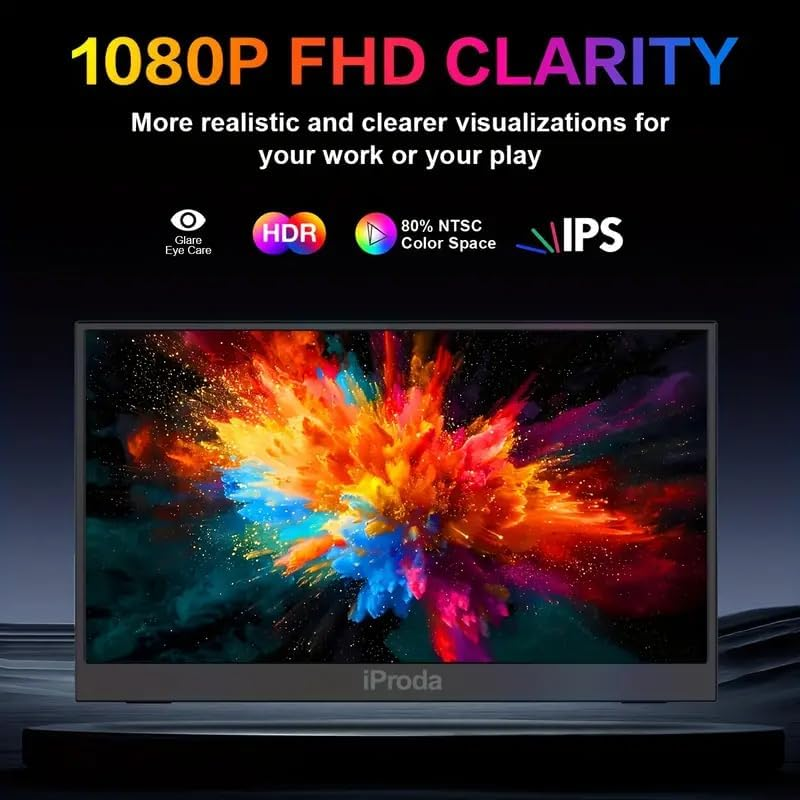 Iproda 15.6 Inch 1080P FHD Portable Monitor for Laptop, PC, Mac, Phone, PS5, Xbox, Switch - Black image number 2