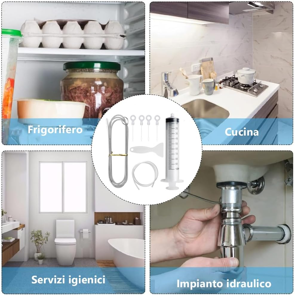 Voarge 8 Pcs Fridge Cleaning Kit + Refrigerator Brush + 100Ml Syringe + Refrigerator Hose + Ice Scraper + 4 Drain Hole Inserts