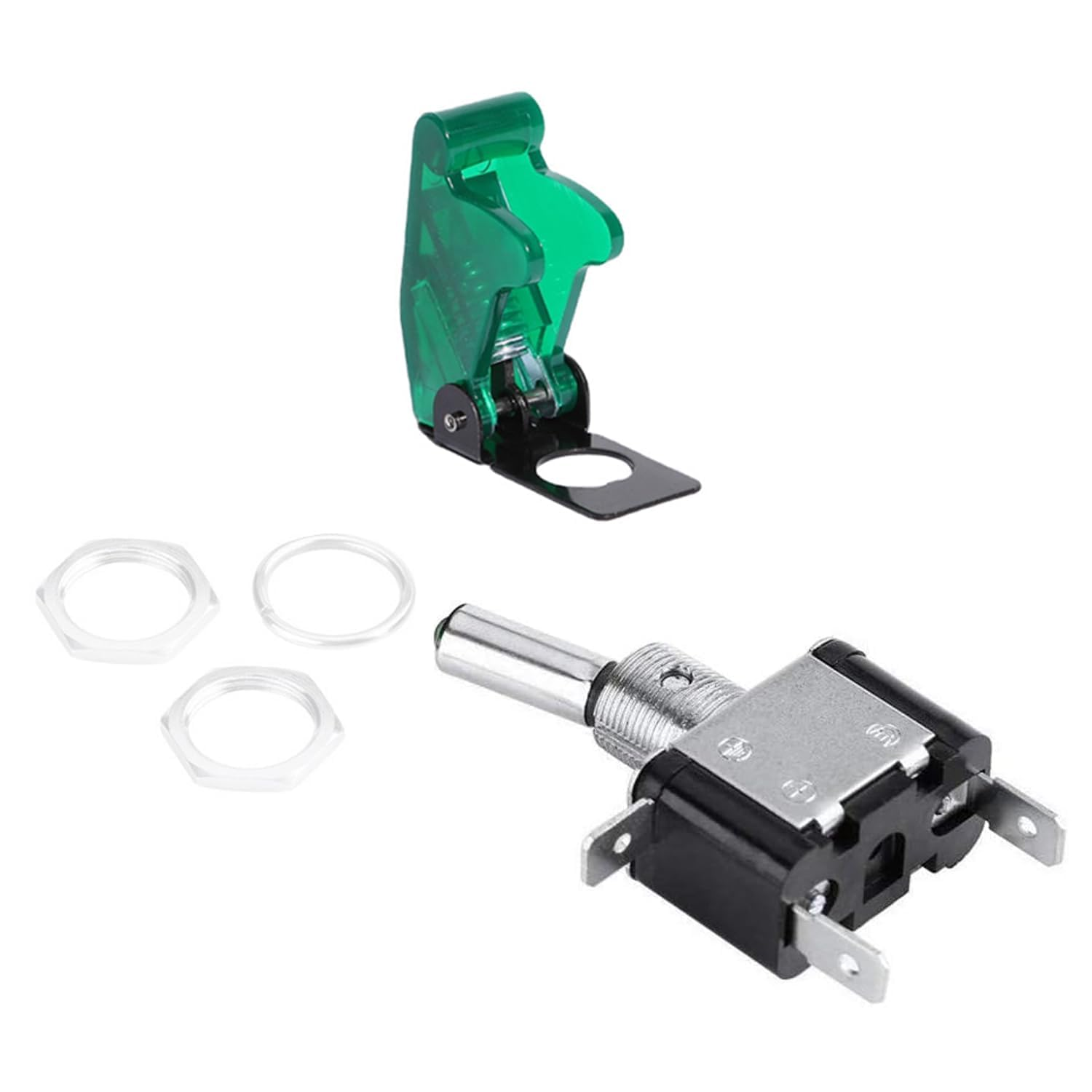 Aikoolwer Toggle Switches 12V 20A 5Pcs Heavy Duty SPST on off Racing Green LED Light Illuminated 3Pin with Waterproof Safety Cover Automative Auto