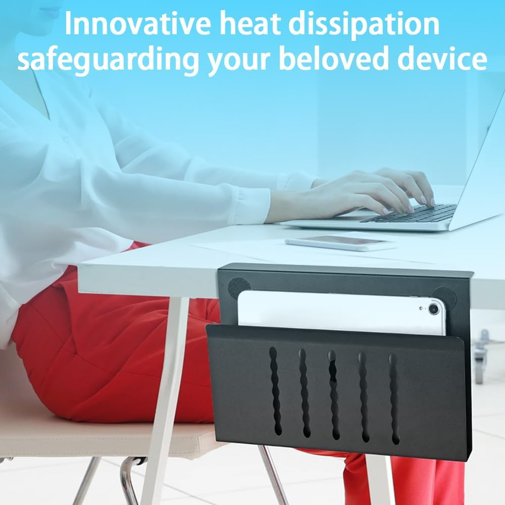 Desk Side Storage,Hanging Desk Organizer,Desk Storage Holder,Desk Shelf,Cable Management Tray,Laptop Stand,Metal Laptop Mount,For Office or Home,Easy to Use(Black) image number 2