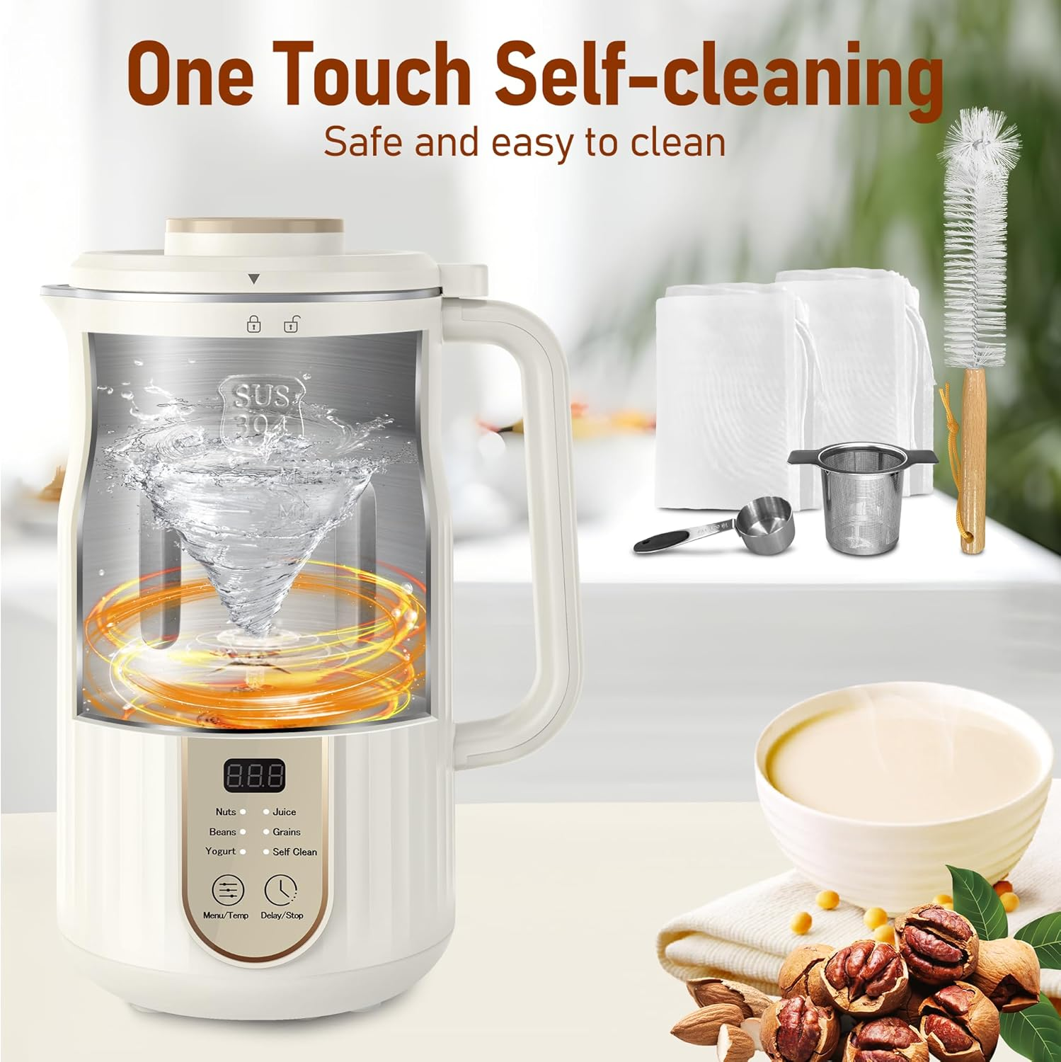 Nut Milk Maker, Alfabot Automatic Almond Milk Machine for Homemade Plant-Based, Oat, Soy, Yogurt, 5 Modes/35Oz Big Capacity Soy Milk Maker with Delay Setting and Self Cleaningmaker image number 1