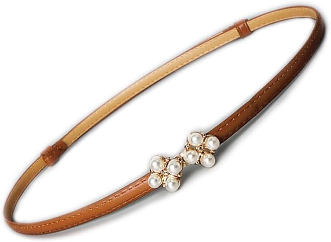 Womens Faux Leather Skinny Belt Skinny PU Leather Adjustable Slim Thin Waistband Belts with Metal Buckle for Ladies Jean Dress Slim Belt