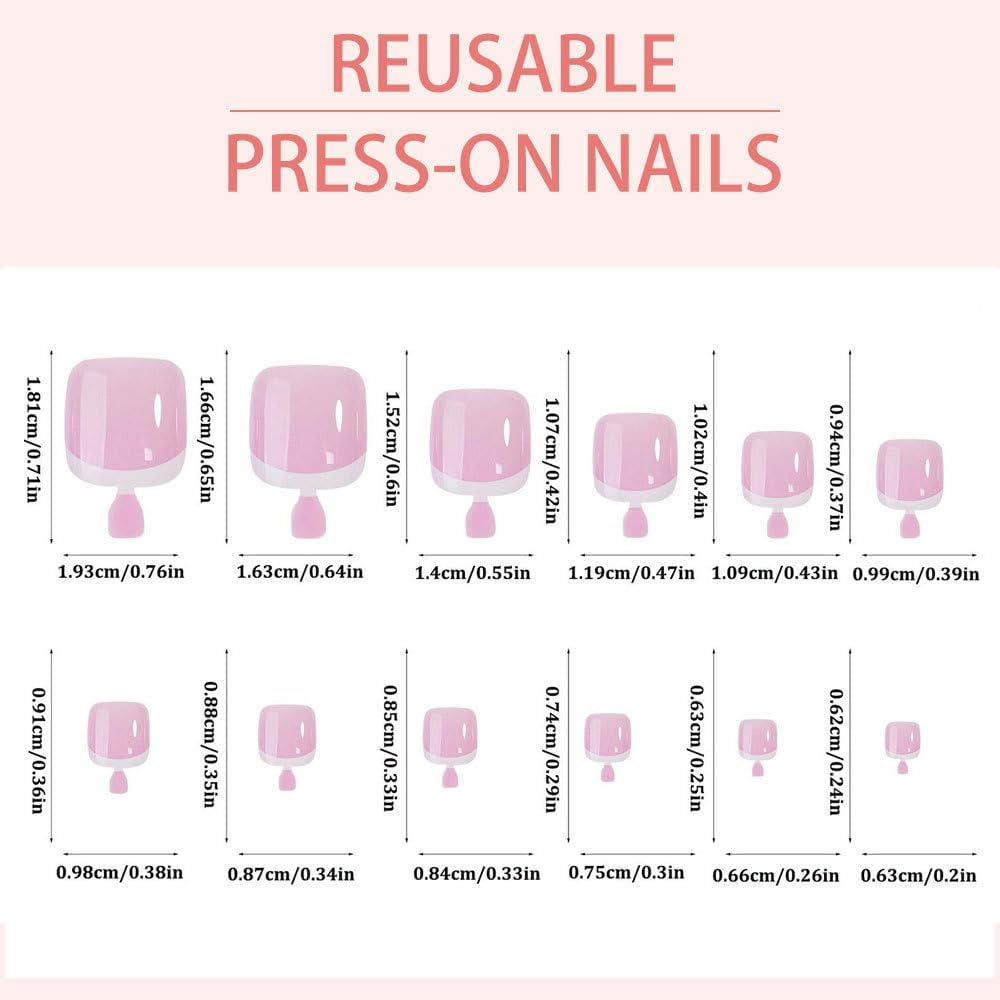 120 Pcs White Edge Pink Fals Toenails - Pink Full Cover False Nails Short Square Shape, Odourless Gel Toe Nail Covers for Women (Natural Look Pedicure Essentials) image number 6