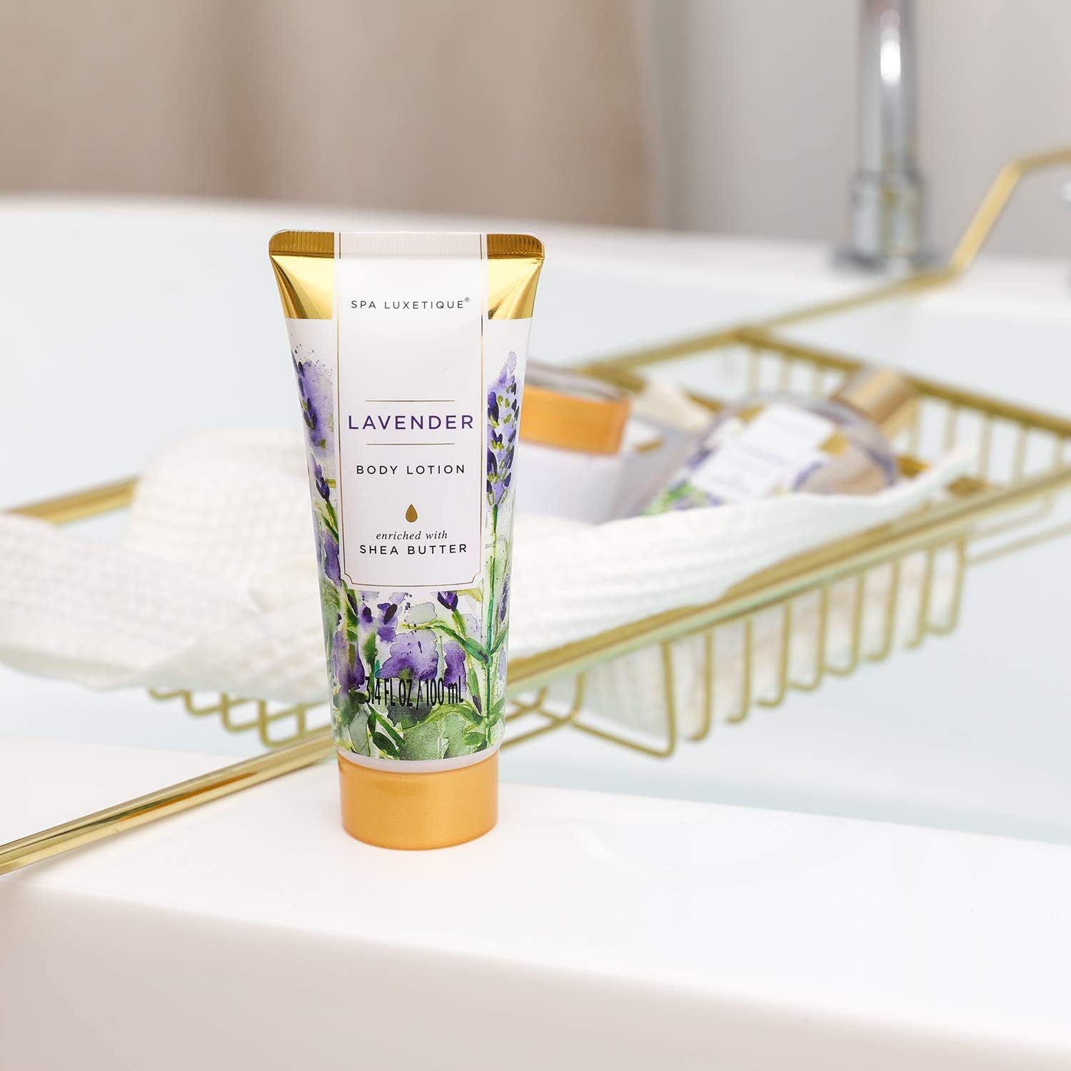 SPA LUXETIQUE Bath Gift Set, 8-Piece Spa Set, Birthday Gift, Lavender Scent, Wellness Set for Women, Care Set with Decorative Bathtub, Gifts for Women, New Year Gifts,