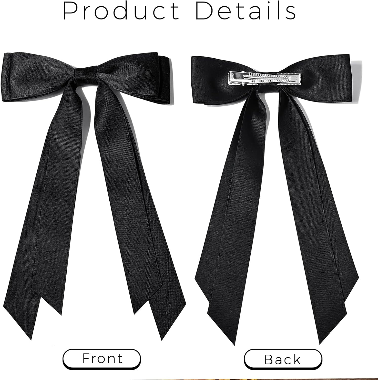 Pack of 2 Hair Bow, Elegant Hair Bow, Women'S Bow Hair, French Hair Clip Bow, Non-Slip Silky Satin Hair Bows Girls (White/Black) image number 1