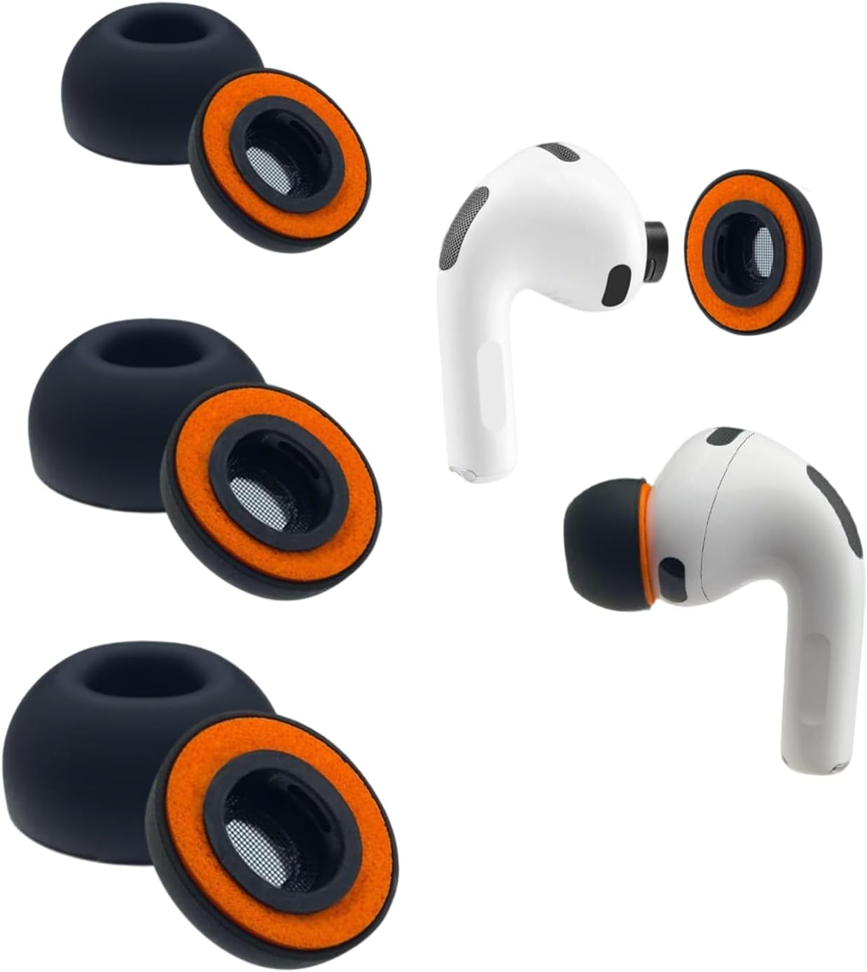 3 Pairs Memory Foam Eartips for Airpods Pro 3 (3Rd Generation 2025) Silicone Outer Cover, Pro3 Replacement Earbud Ear Tips with Storage Box,Silicone Memory Foam Ear Tips for Airpods Pro3 -Black/Orange image number 2