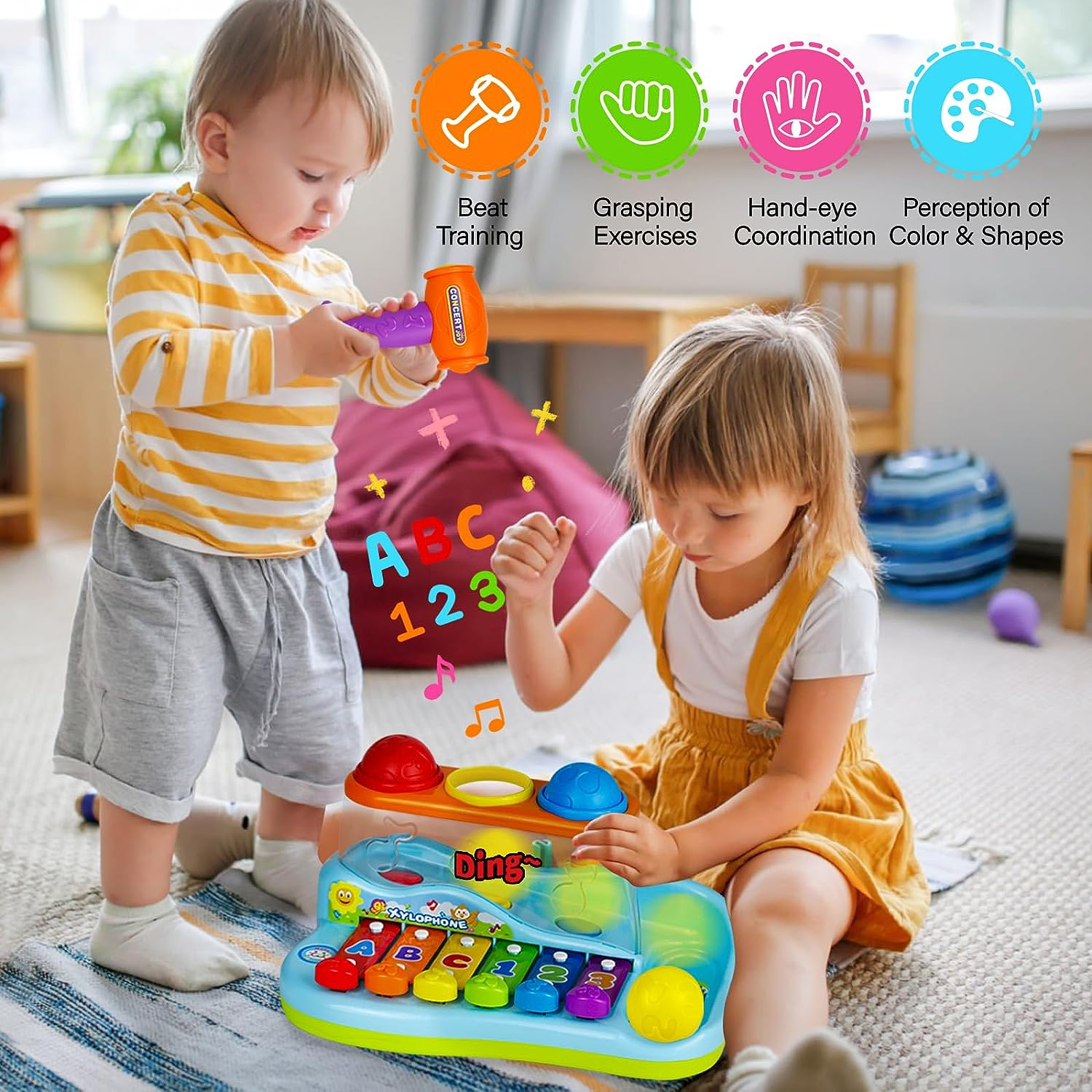 Baby Toys for 1 2 Year Old Boys Girls, Kids Musical Instruments, Hammering Pounding Xylophone Piano Toys with Sensory Montessori Balls, Early Educational Toys for Toddler, Christmas Gifts