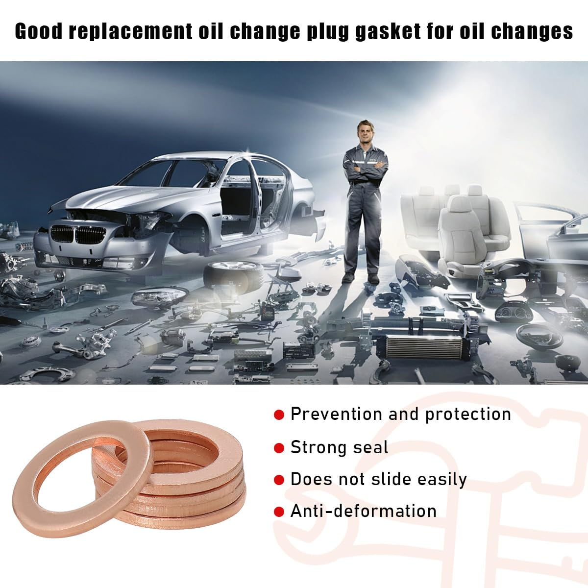 Povtii 15PCS Oil Drain Plug Gasket, 14Mm Copper Oil Crush Washer Compatible with OEM PN Part 007603-014106, Car Accessories for Oil Drain Plug Washer Gaskets Seals Replacement image number 2