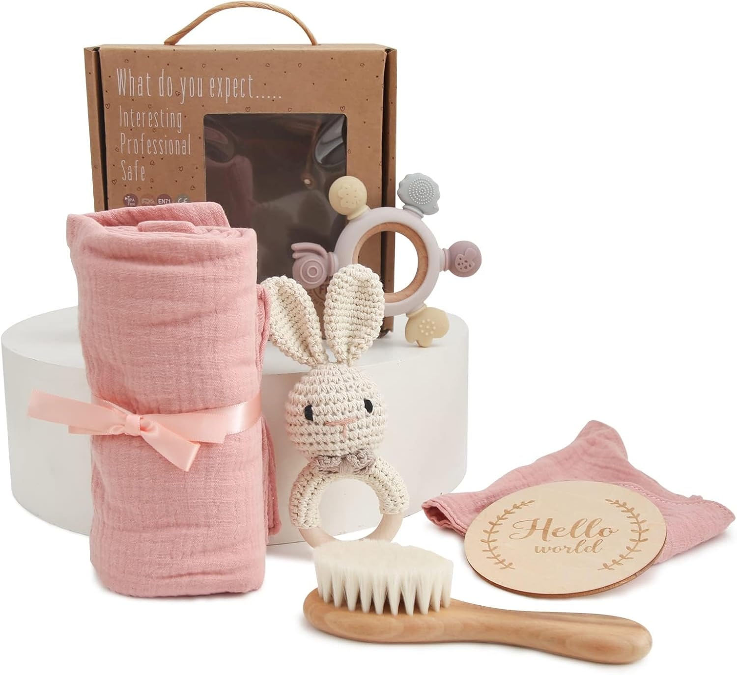 Baby Gift Set for Newborn New Baby Gift Set - Newborn Infant Essentials Kids Bath Set with Babies Blanket Rattle - New Born Girls Gift & Boy Gifts for Infant Shower(Elephant)