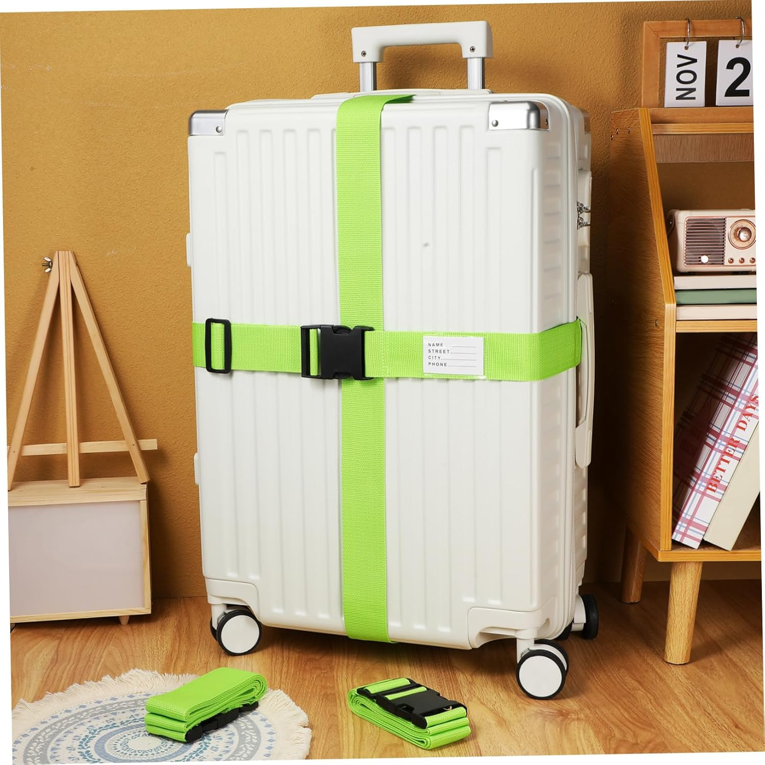 LIGHTAOTAO 4Pcs Luggage Straps Luggage Strap for Bag Adjustable Accessory Suitcases Stretchy Carry Travel Webbing Small Polypropylene Green image number 3