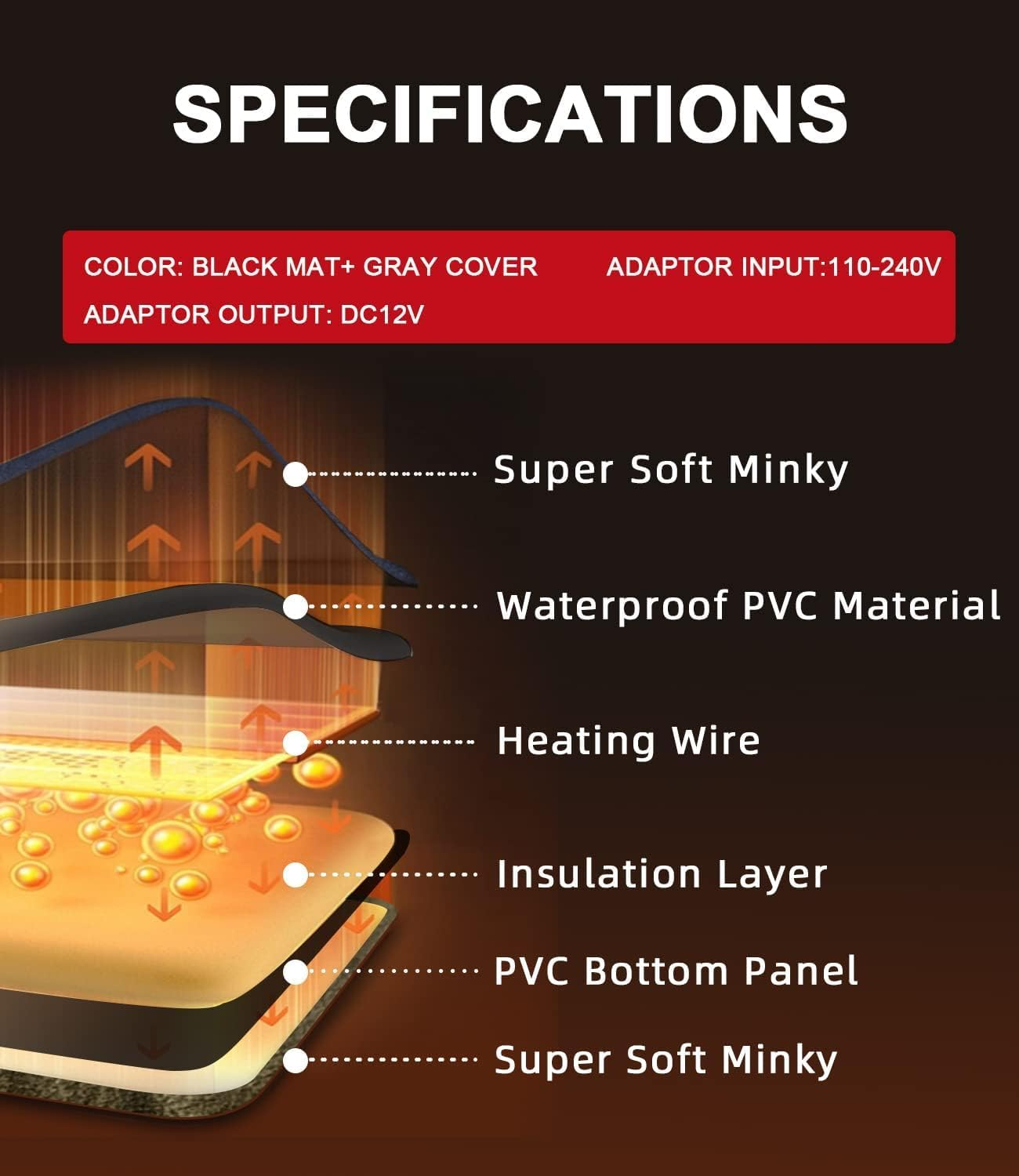 Uncn Dog Cat Heating Pad Pressure Activated 18 X 22In Pet Heat Pack Automatic Electric Heated Bed Mat for Indoor, Warming Pad with Chew Resistant Cord, Adjustable Temperature, Waterproof Washable image number 6