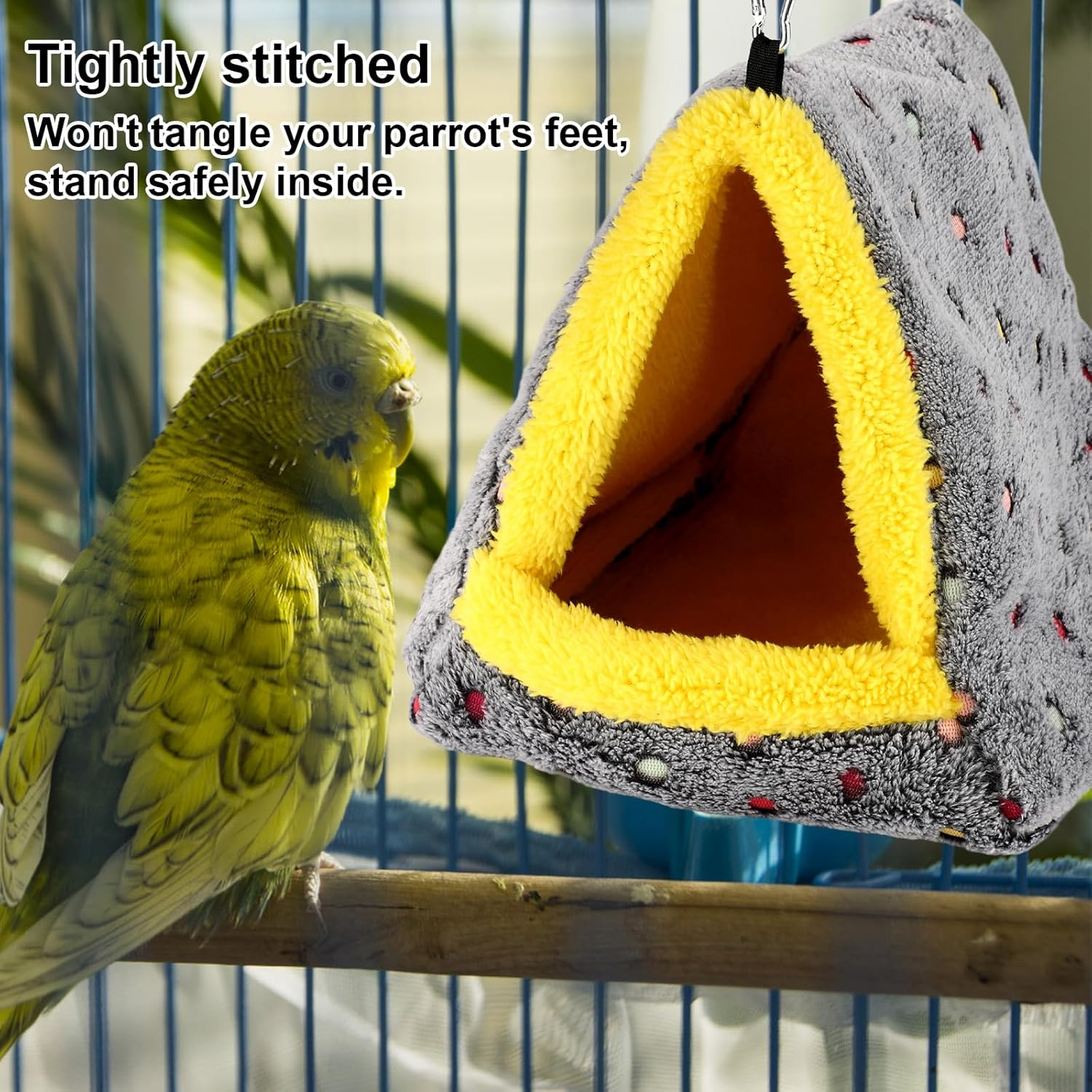 Warm Bird Nest House, Cozy Bird Hanging Hammock with 2 Carabiner Plush Pet Cave Hammock Cage for Cockatiel Parakeet Lovebird Conure image number 2