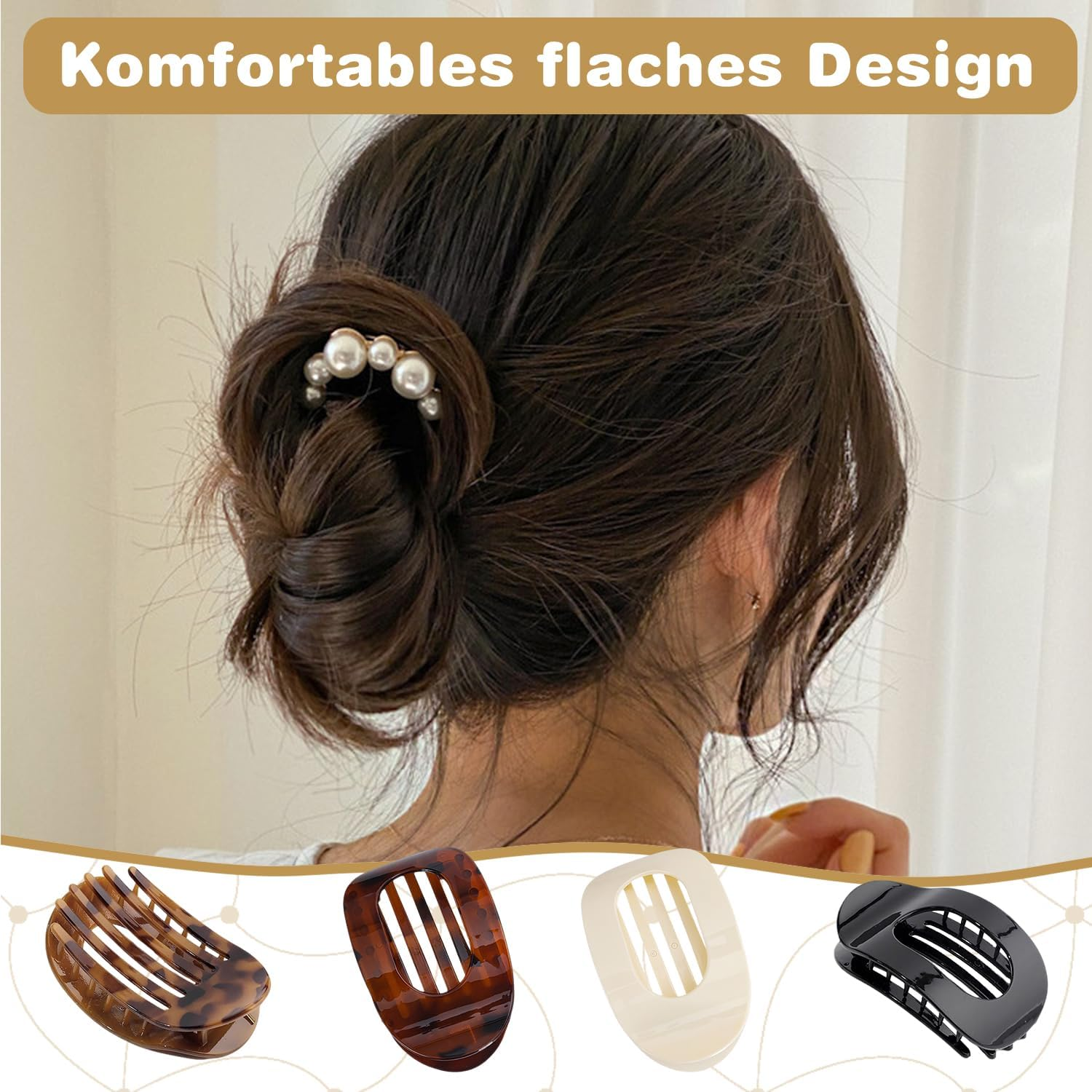 Pack of 4 Flat Hair Clips, Large French Hair Clip, Strong Hold Flat Claw Clips, Non-Slip Flat Hair Clip for Thick or Thin Hair, Daily Life, Sports or Driving image number 3