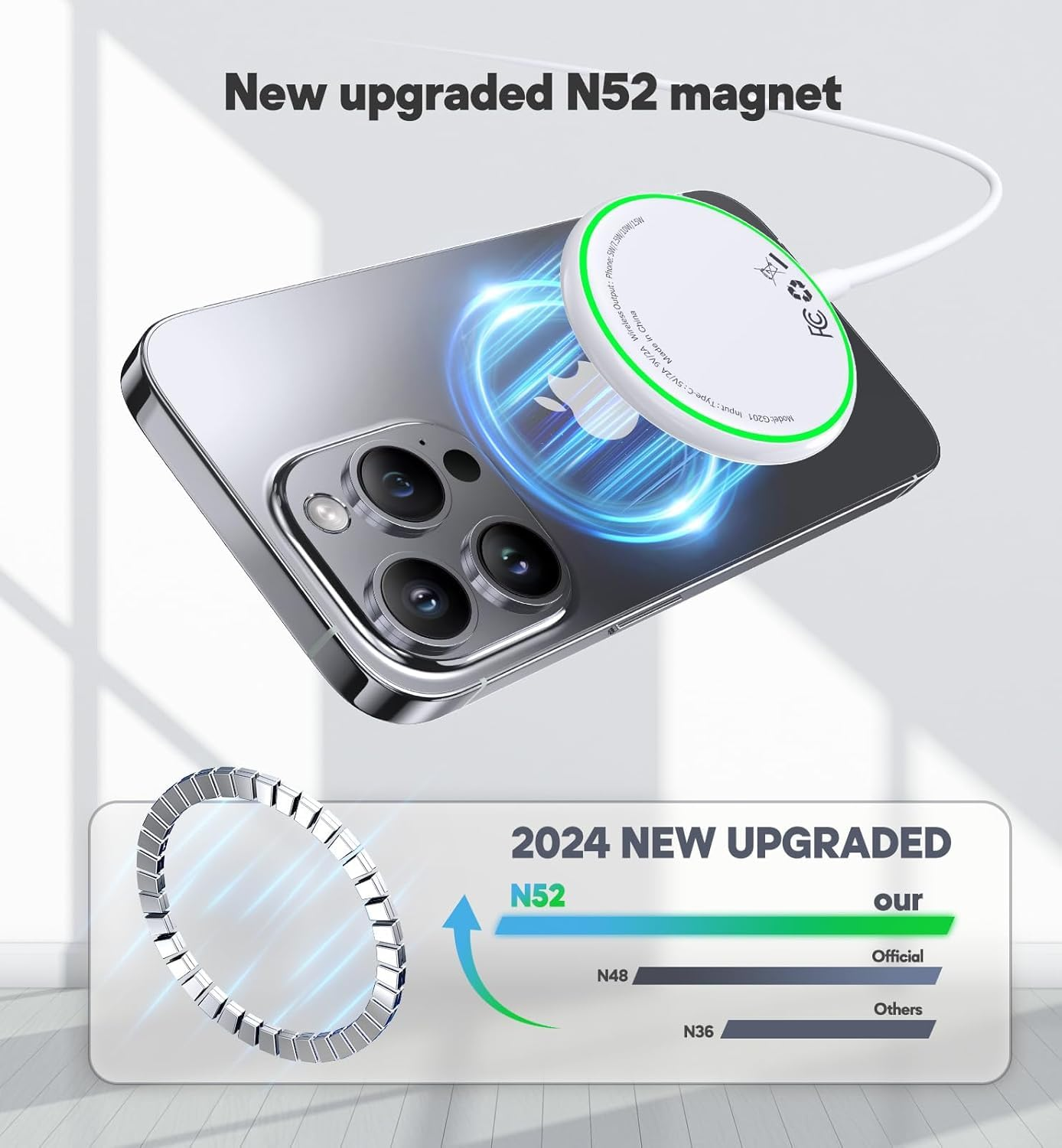 Magnetic Wireless Charger 15W Mag-Safe Charger for Phone 16 Pro Max/16 Pro/16 Plus/16/15/14/13/12 Series 2 Pack Magnet Wireless Charging Station/Pad with Sleep-Friendly Light for Airpods 3/2/Pro image number 1