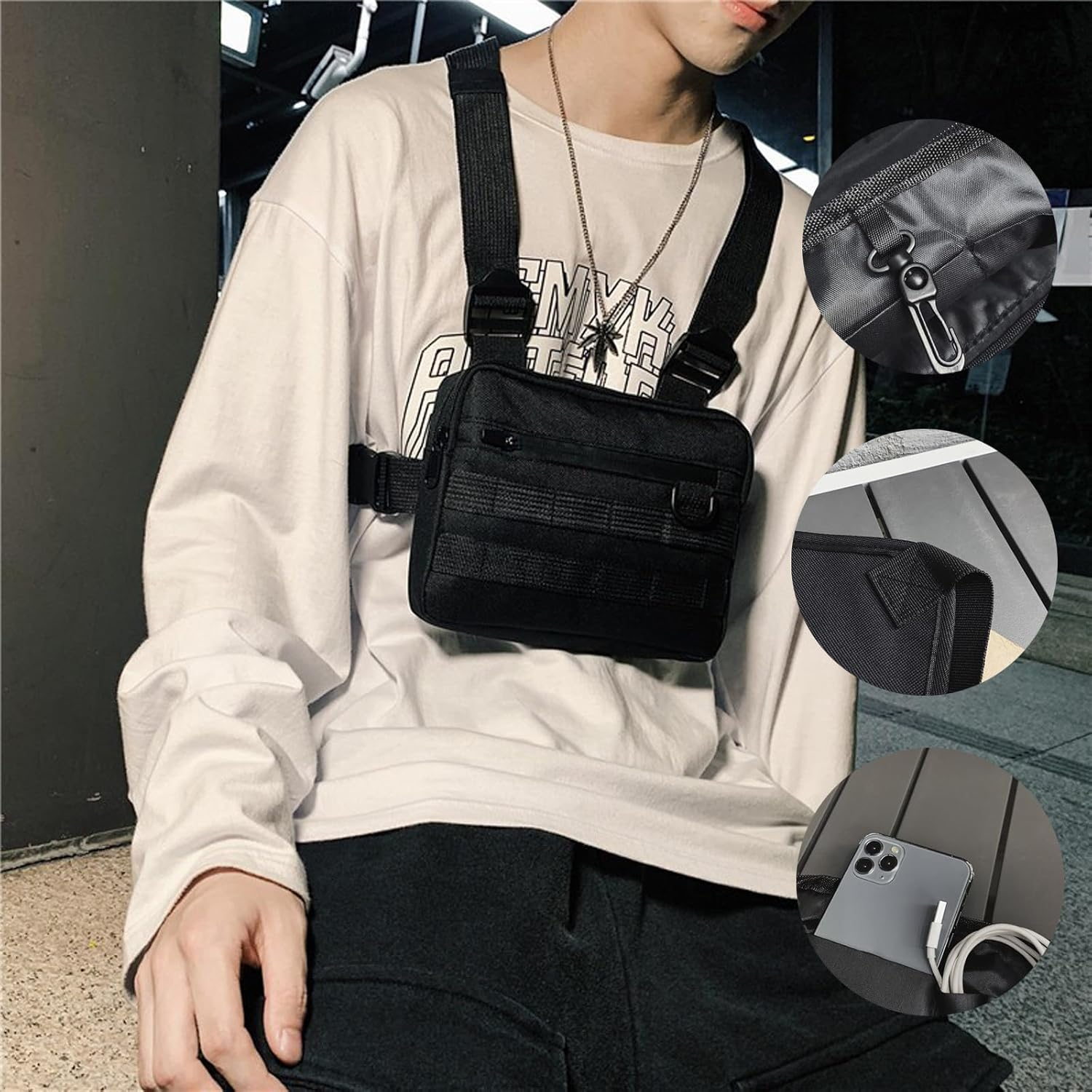 Maizoon Sports Chest Bag Fashionable and Durable Backpack Water-Resistant Wear-Resistant with Multiple Pockets Suitable for Running Cycling Fishing Black