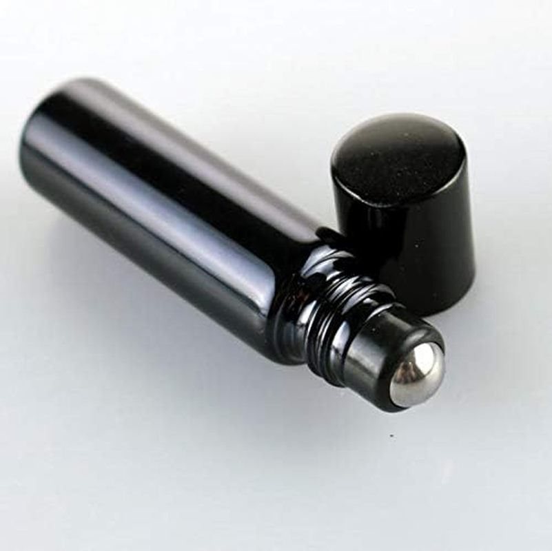 6PCS 5Ml Upscale Glass Roll-On Bottles with Lid and Stainless Steel Roller Ball Empty Refillable Essential Oil Perfume Liquids Roller Bottles Vial Portable Container Pot Jar (Black) image number 3