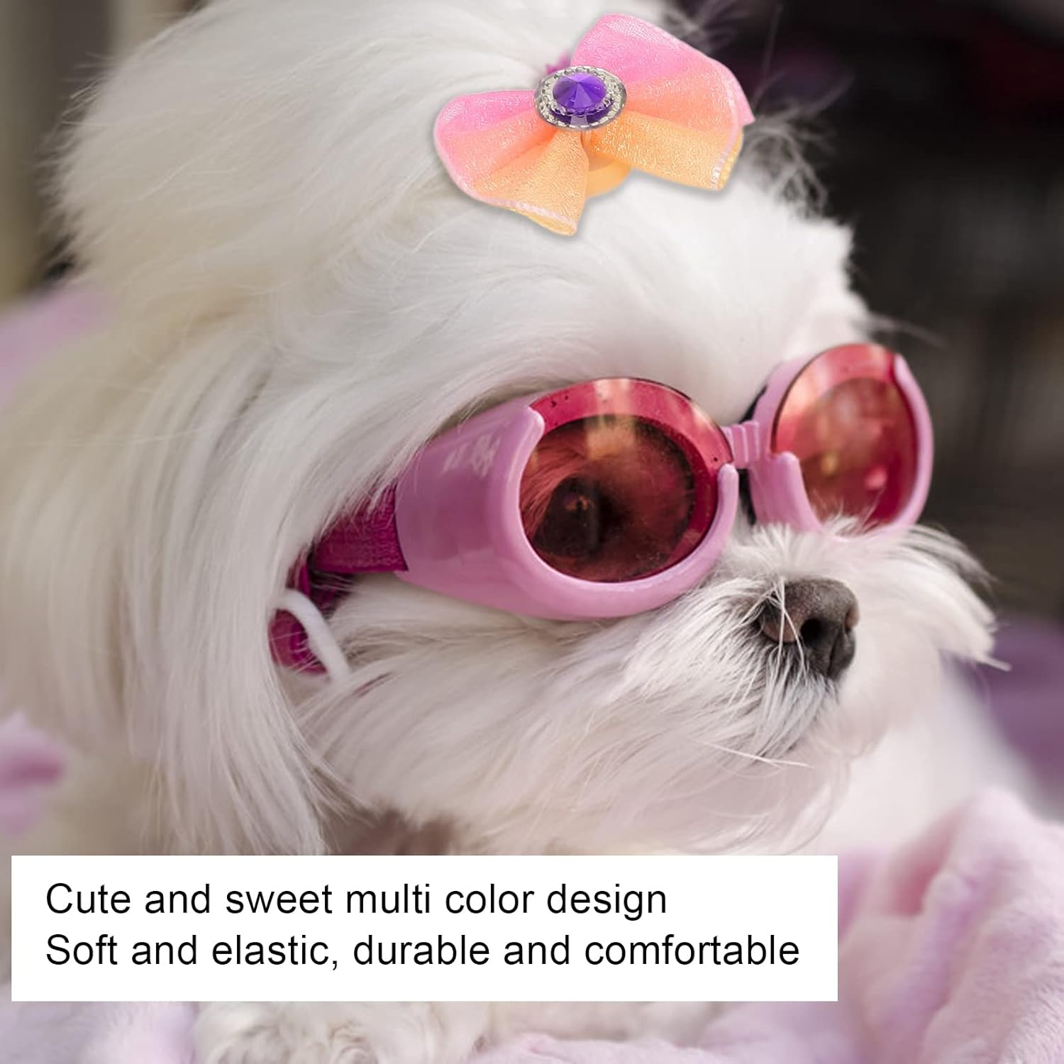 20Pcs Dog Bows, 10 Pairs Yorkie Dog Puppy Hair Bows with Rubber Bands, Elastic Multicolor Rhinestone Beads Cute Pet Small Dog Hair Bowknot Grooming Accessories for Dogs image number 1