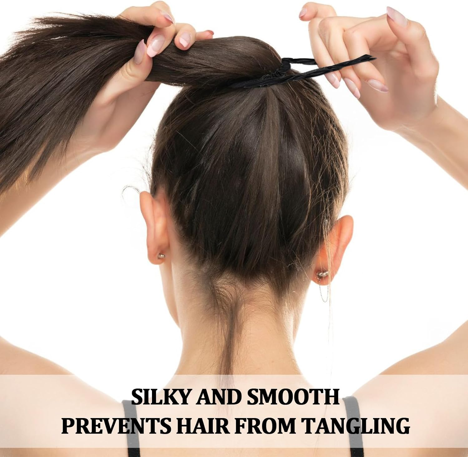 Xinjoduz 6 PCS Silk Hair Ties, Black Soft Silk Scrunchies for Hair Ties No Damage No Crease Skinny Elastic Women Girls Satin Scrunchies for Curly Thin Fine Hair Elastics Ponytail Holder image number 3