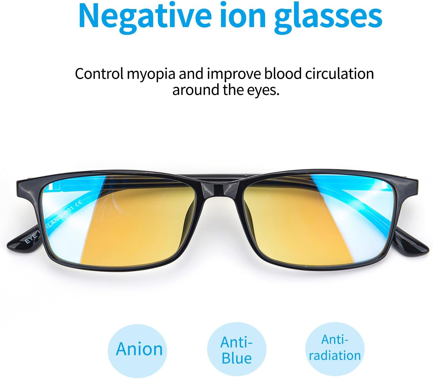 LANLANG Blue Light Blocking Glasses for Men Women, Negative Ion Glasses, Anion Glasses, Anti-Blue Computer Glasses,Anti-Glare, Relieve Fatigue, Black