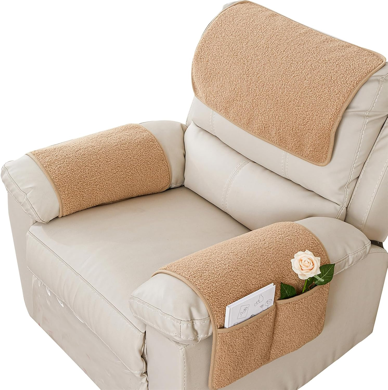 Armrest Cover, Recliner Chair Protector, Furniture Protector Slip, Side Storage Pocket, Stretch Armchair Couch Arm Rest Cover for Recliner, Chair, Sofa (Dark Gray,3 Seater(5Pcs))