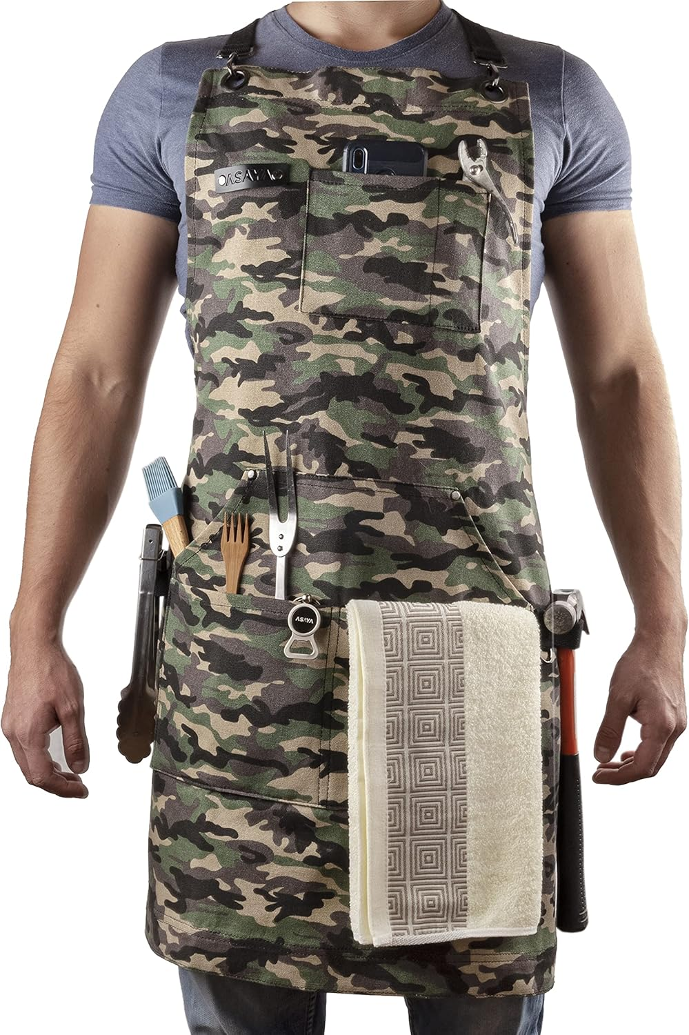 Asaya Chef Apron for Men and Women + Hand Towel and Bottle Opener - 10Oz Canvas - Green image number 5