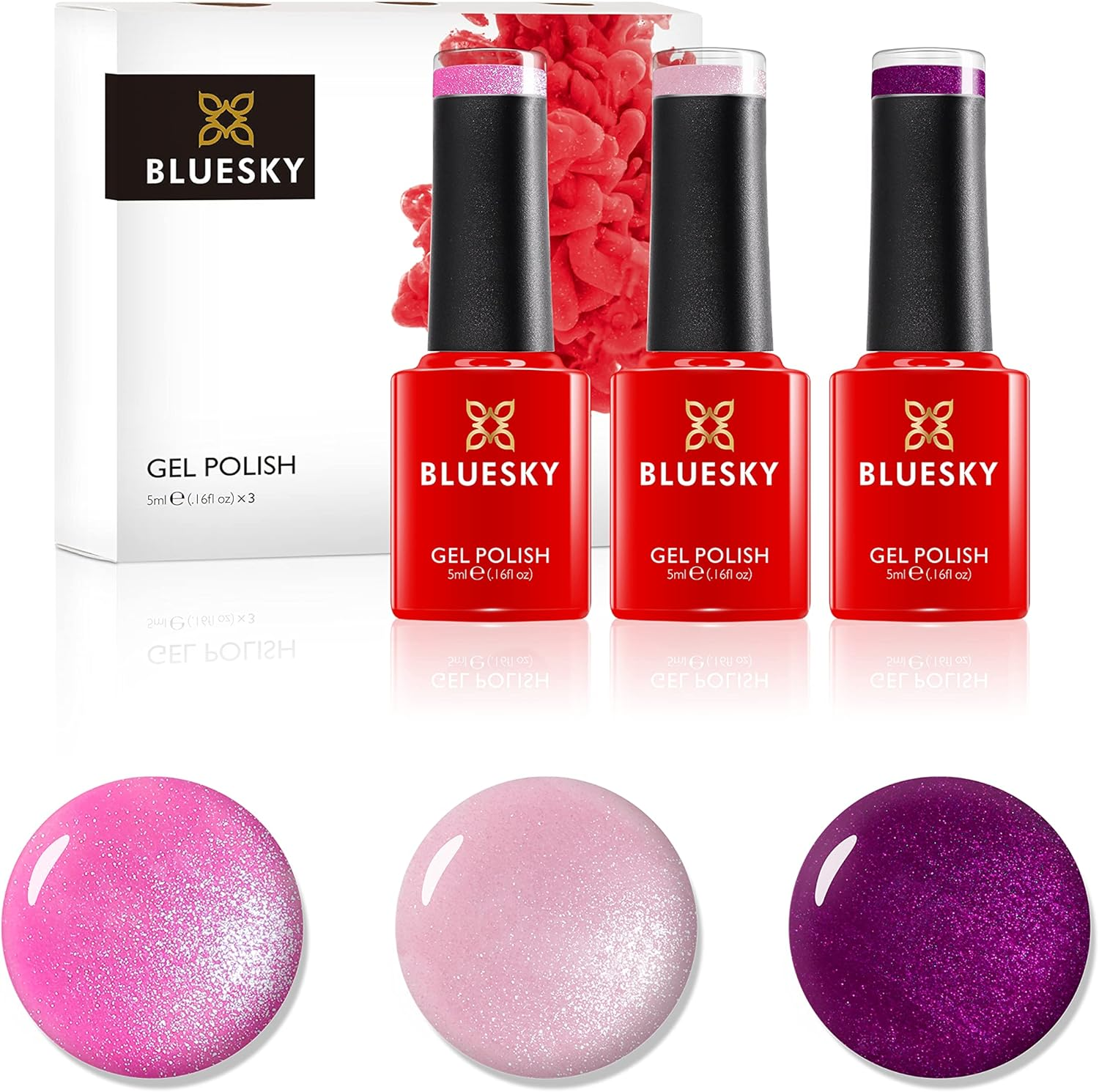 Bluesky Gel Nail Polish Set 3 X 5 Ml, Red/Orange