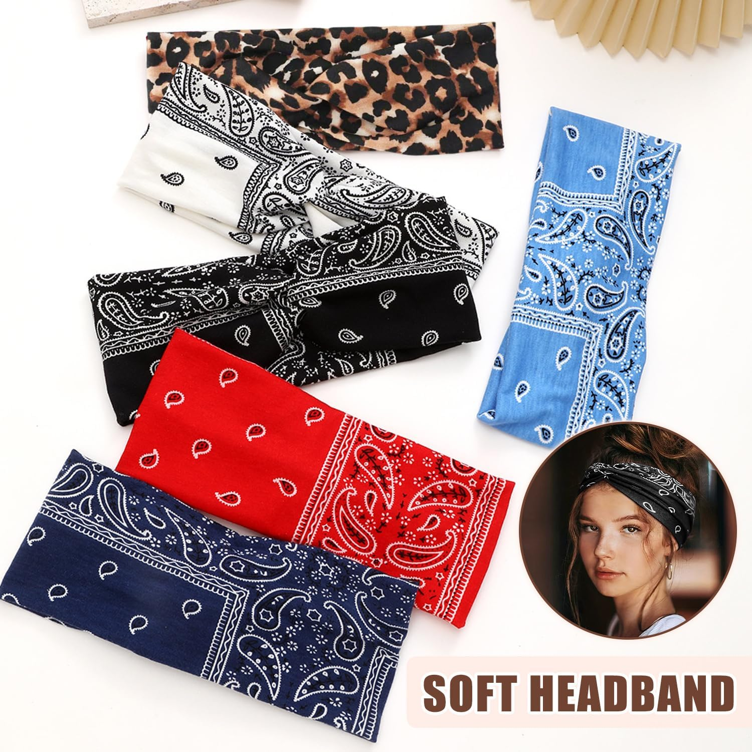 SYEYCW Pack of 6 Women'S Hair Bands, Sports Headbands, Elastic Headscarf, Soft Boho Multicoloured Headband, Non-Slip and Breathable Hair Bands, for Yoga, Cosmetics, Sports, Hair Accessories, Summer image number 2