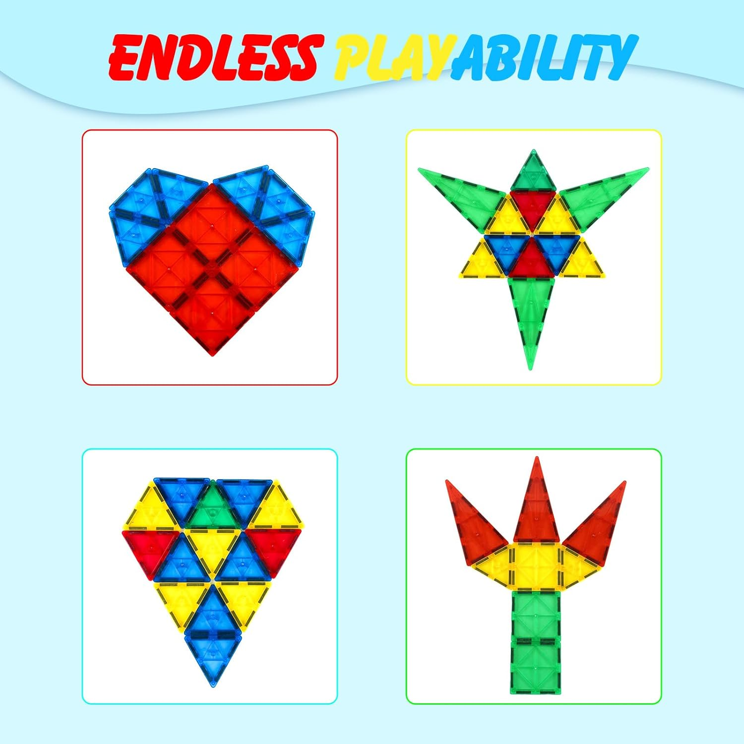 Gemmicc 100 PCS Magnetic Tiles with 2 Cars, STEM Approved Educational Magnet Buildingtoys, Magnet Puzzles Stacking Blocks for Boys Girls image number 1