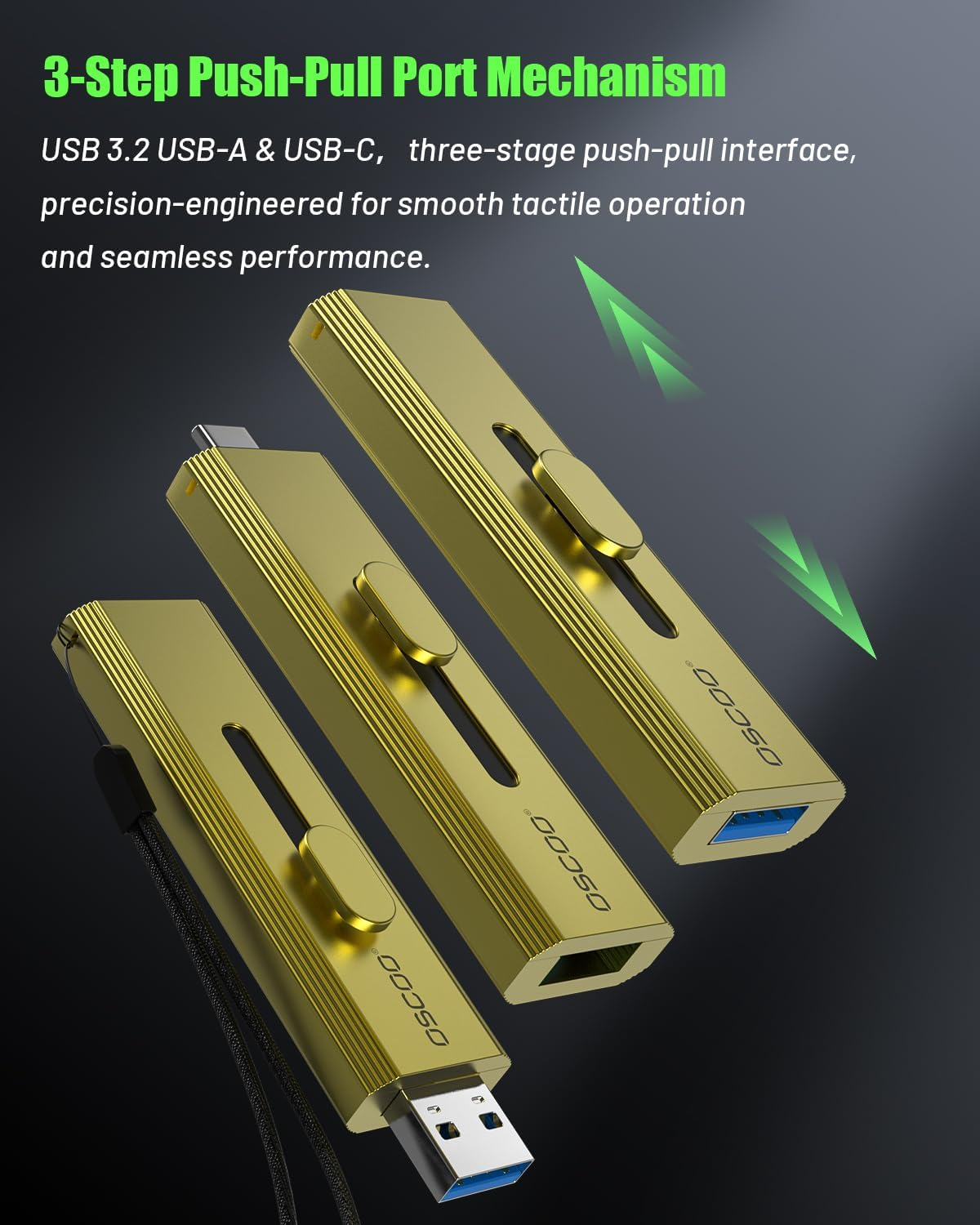 2TB Portable SSD, USB 3.2 Gen 2 External Solid State Drive, up to 1100Mb/S, Dual USB-C & USB-A Ports, Push-Pull Design, Compatible with Iphone 15/16, Android, Mac, Windows, Laptop image number 2