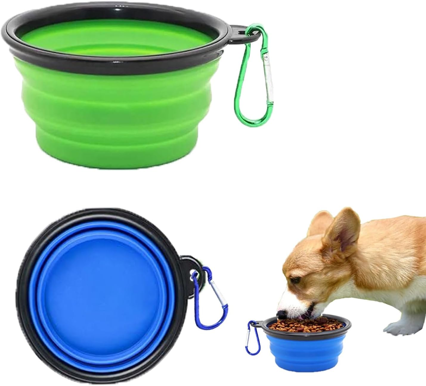 Yqkangzhu 2 Pcs Collapsible Pet Bowl, Silicone Dog Travel Bowls, BPA Free Portable Pet Feeding and Water Bowl, Foldable Cat Food Dishes with Carabiner Clip for Hiking, Walking, Outdoor Activities image number 6