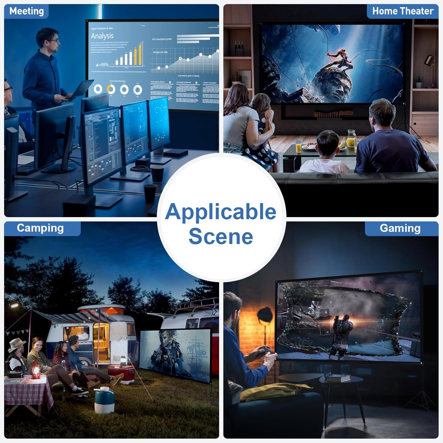 No Wrinkles 100 Inch Projector Screen - Super Stable with Dual Tripods, Strong Stands, Portable Design for Indoor/Outdoor, 16:9, 4K - Perfect for Camping, Parties, and Home Theater