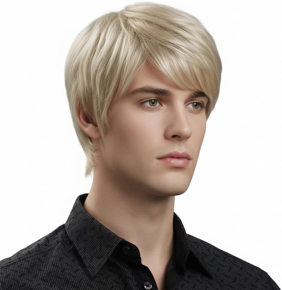 Men'S Short Blonde Wig Heat Resistant Synthetic Hair for Daily Use, Natural Looking & Comfortable Fit - Damaill image number 4