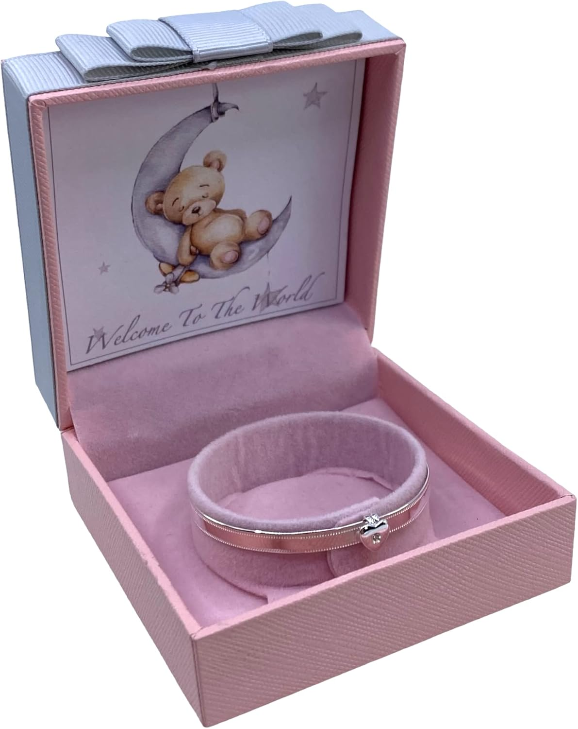 Sincerelyforyou - Welcome to the World Baby Bangle Heart Adjustable Sterling Silver Bracelet Christening Christmas Baby Gifts Keepsake, Adjustable, Cubic Zirconia, Cubic Zirconia