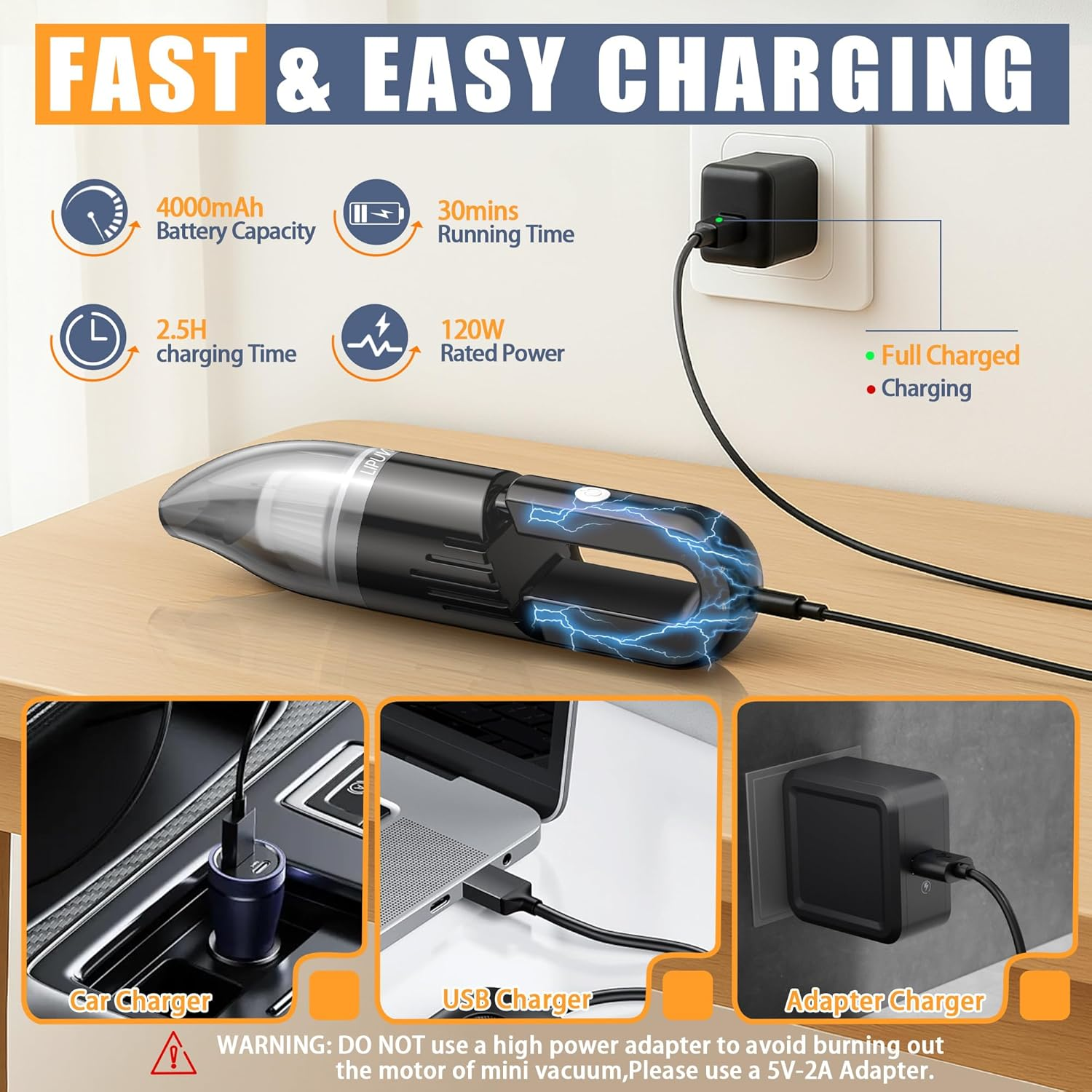 Handheld Car Vacuum Portable Cordless, Dust Buster Rechargeable High Power Suction, Mini Hand Held Vacuum Cleaner with Washable HEPA Filter, Multi-Nozzles, Lightweight Hand Vacuum for Car Home Office image number 6