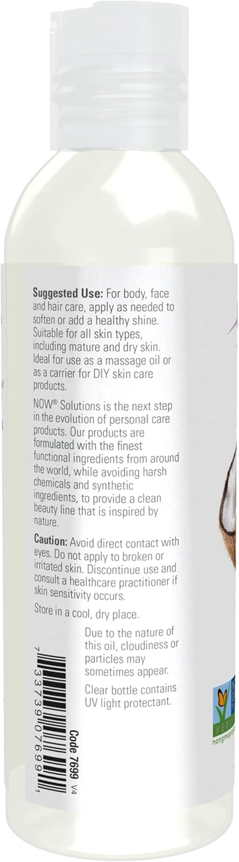 Now Solutions, Liquid Coconut Oil, Light and Nourishing, Promotes Healthy-Looking Skin and Hair, 4-Ounce