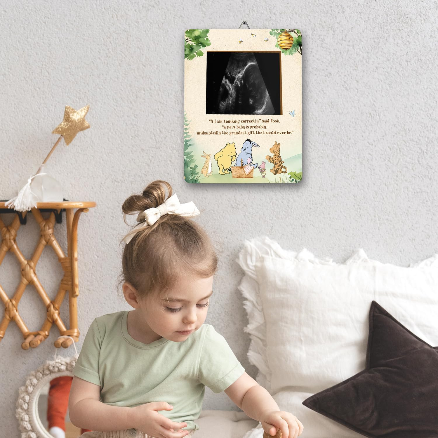 Winnie Baby Shower Picture Frame, Winnie Pregnancy Milestone Keepsake, Winnie Ultrasound Picture Frame, Winnie Baby Shower Sign, Winnie Baby Shower Decor, Winnie Gifts, Winnie Gender Reveal Decor image number 4