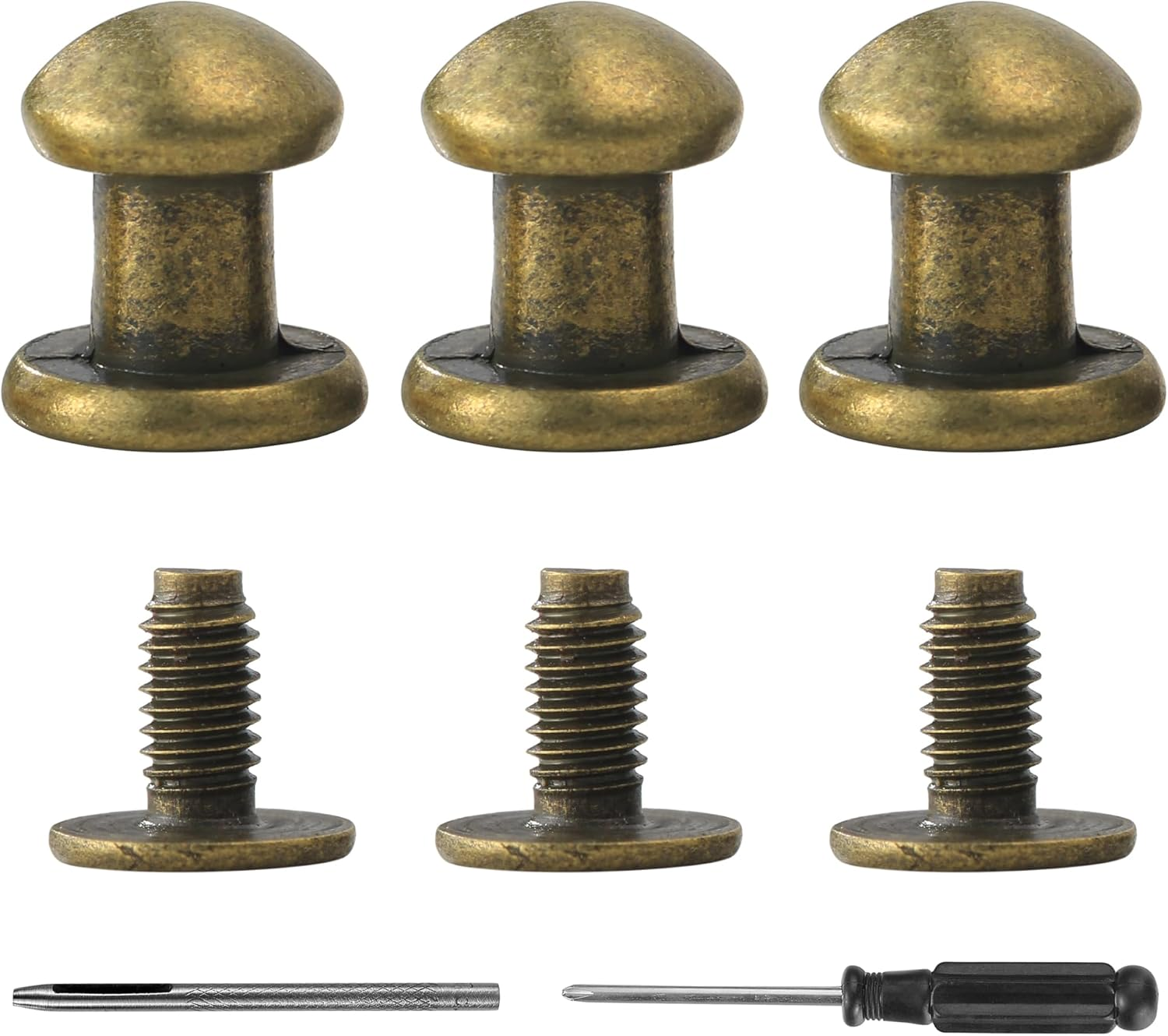 YORANYO 30 Sets 8MM round Head Button Stud for Leather Chicago Screws Spikes and Stud Leather Rivets Screws Button Rivets for Repair and Decorate Clothing Shoes Belts Bags Dog Collars (Antique Copper)