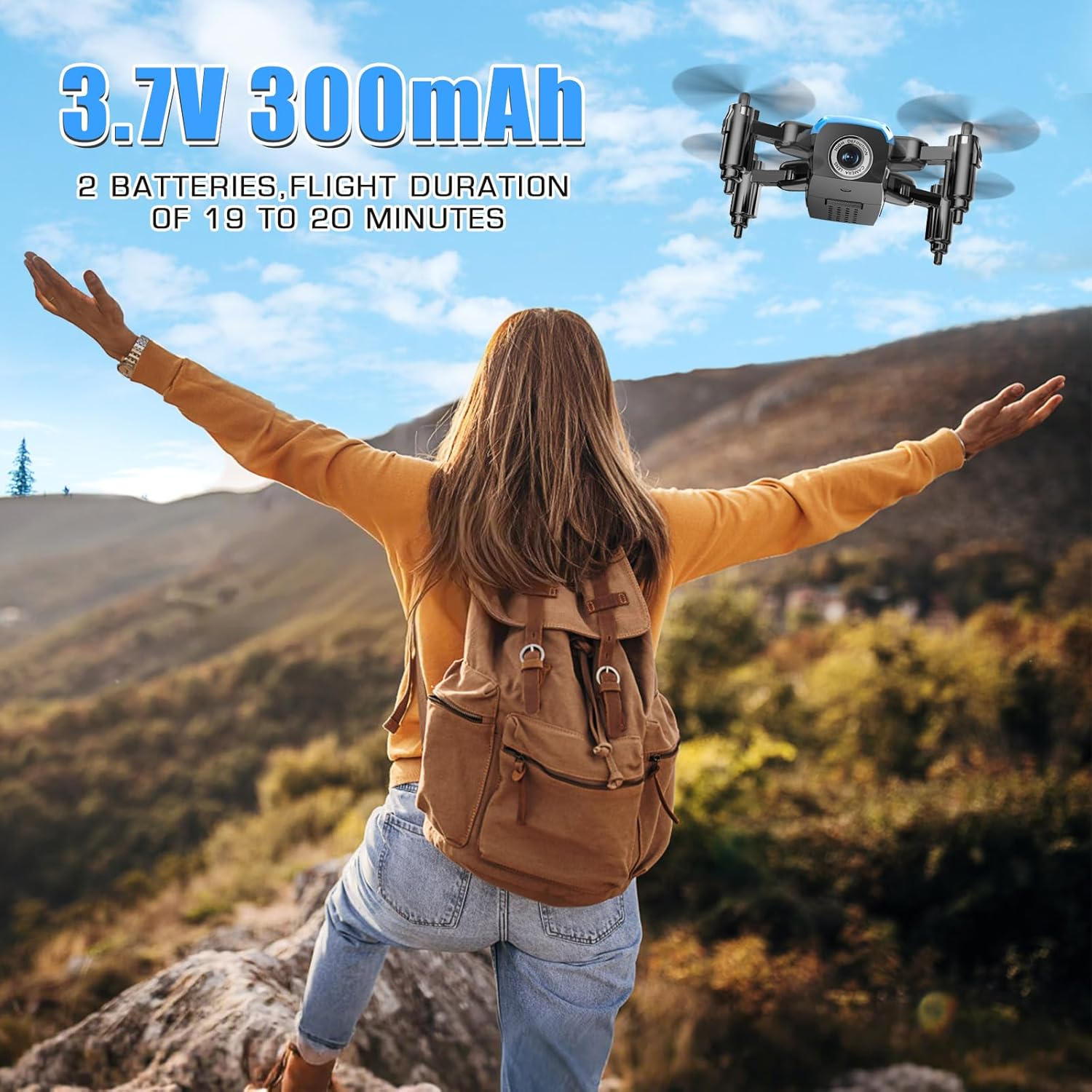 Mini Drone with 720P Camera for Kids, Remote Control Drones Toys for Ages 8-14, Pocket RC Quadcopter with Foldable Wings, Voice Gesture Control, Altitude Hold, Gifts for Kids Beginners, 2 Batteries image number 1
