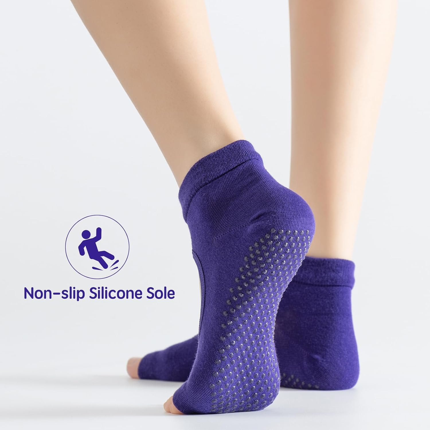 ZCOINS 6 Pairs Toeless Yoga Pilates Grips Socks for Women, Non Slip Sticky Pilates Socks with Grips, Yoga Accessories for Women for Barre Ballet Workout Barefoot Dance Gym image number 3