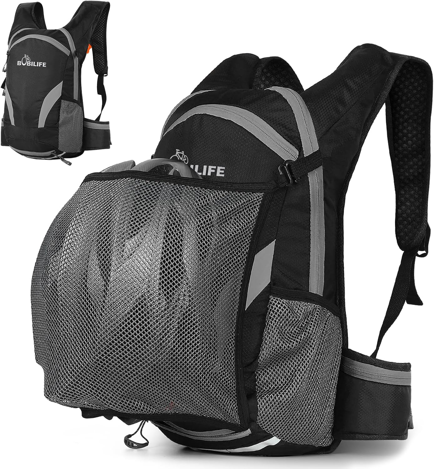 BOBILIFE Cycling Backpack, Water Resistant, Lightweight with Helmet Mesh Holder, Black, 16L image number 1