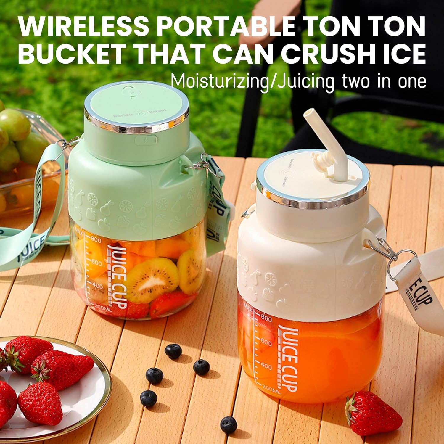 Depehelp Portable Blender and Juicer 2-In-1, 800W Electric Blender Cup with Straw, USB Rechargeable, 28Oz Leakproof Design for Kitchen, Travel, Gym, Making Smoothies and Fresh Juices (White)