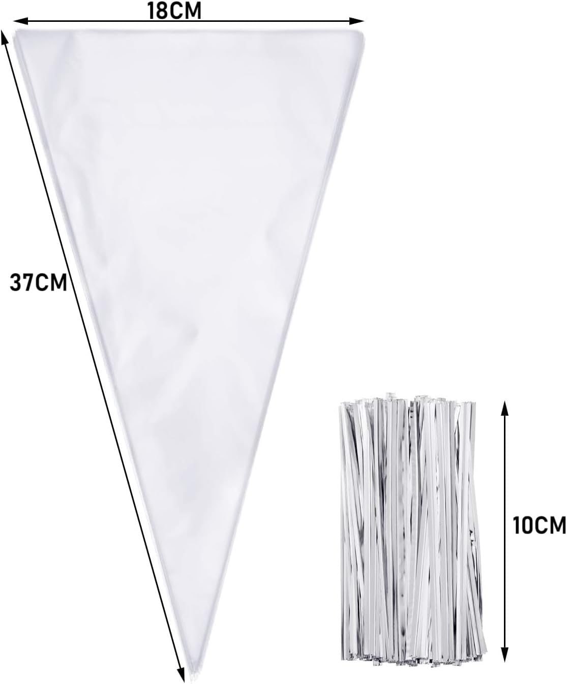 Ozchillon 100 Pieces 18X37Cm Clear Cone Shaped Treat Bags Cellophane Triangle Candy Bags for Lollies Popcorn Handmade Cookies Candy Crafts (Golden Ties, 18X37Cm) image number 5