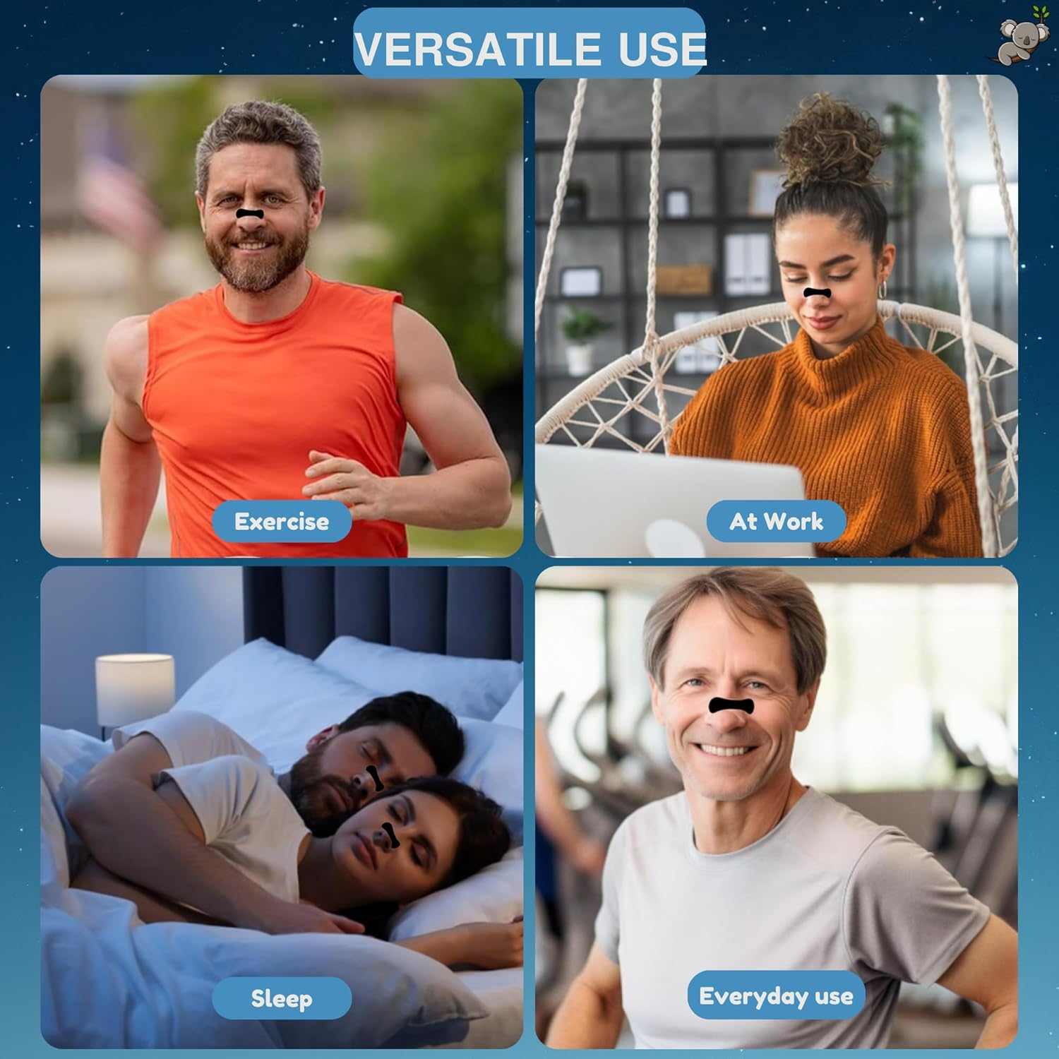 Nose Strips, Black &ndash; 60 Counts &ndash; Long Lasting, Strong Hold, Open Air Ways - Nasal Strips for Breathing - Extra Strength, Reduce Snoring and Mouth Breathing - Instant Nasal Congestion Relief.